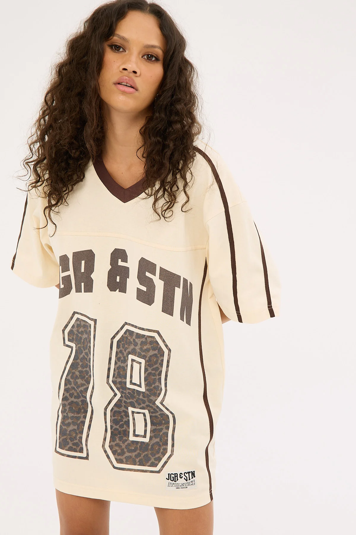 Jgr & Stn Layla Oversized Jersey Off White/Brown - Image 3