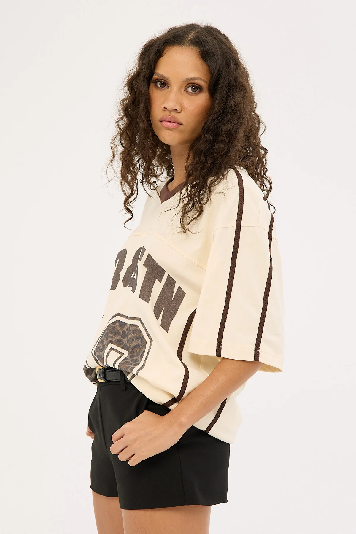 Jgr & Stn Layla Oversized Jersey Off White/Brown - Image 4