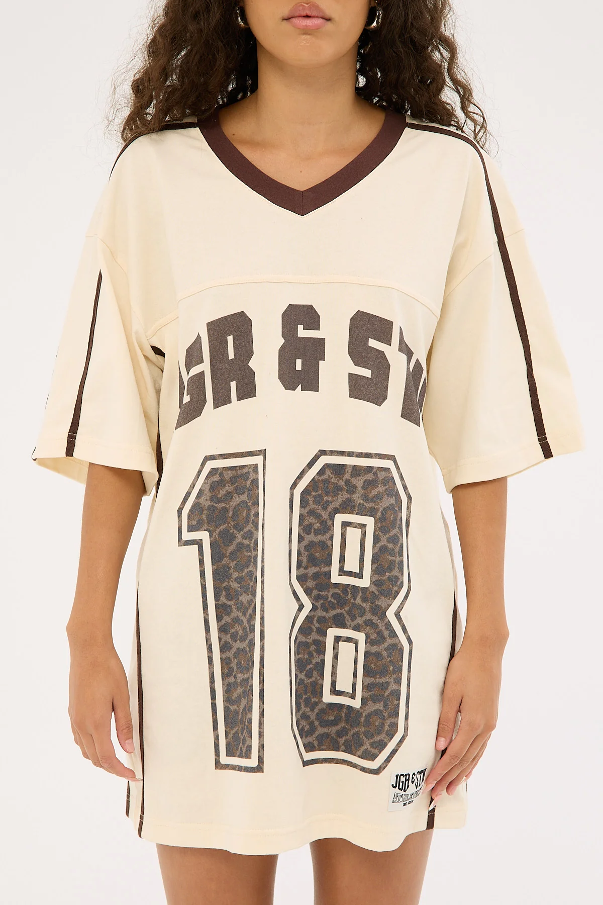 Jgr & Stn Layla Oversized Jersey Off White/Brown - Image 6