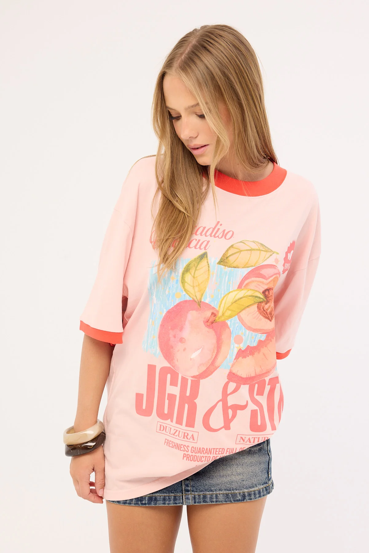 Jgr & Stn Peaches Oversized T-Shirt Peach