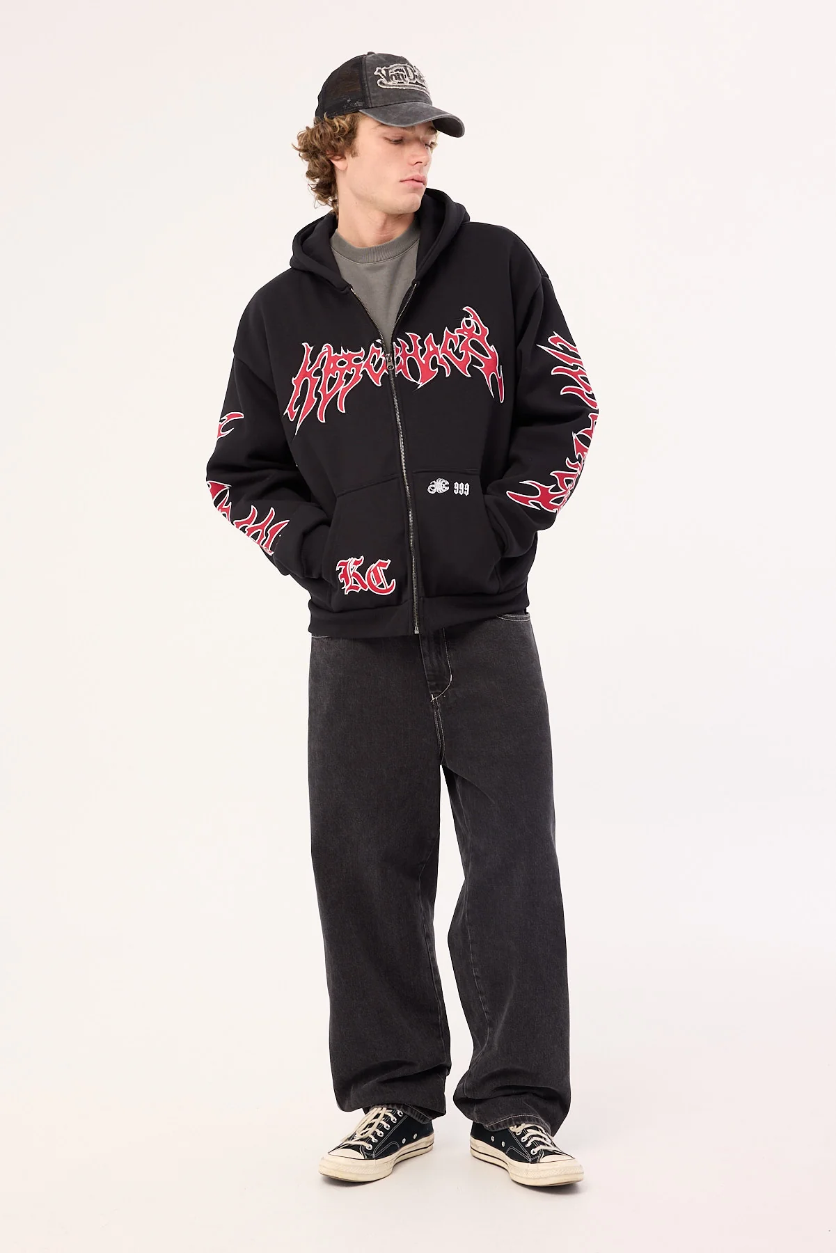 Kiss Chacey Razor Zip Through Hoodie Black - Image 2