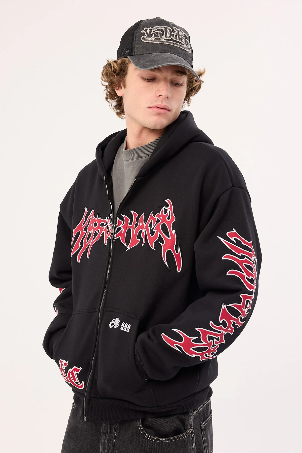 Kiss Chacey Razor Zip Through Hoodie Black - Image 3