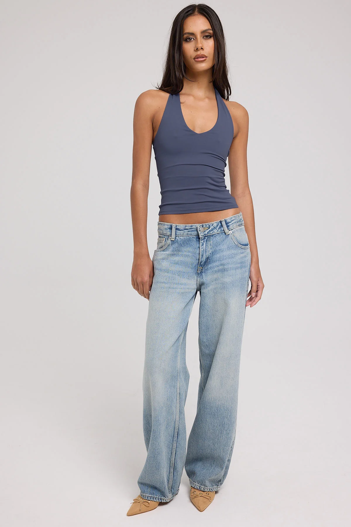 L&t Classic Tie Halter Top Charcoal - Image 2
