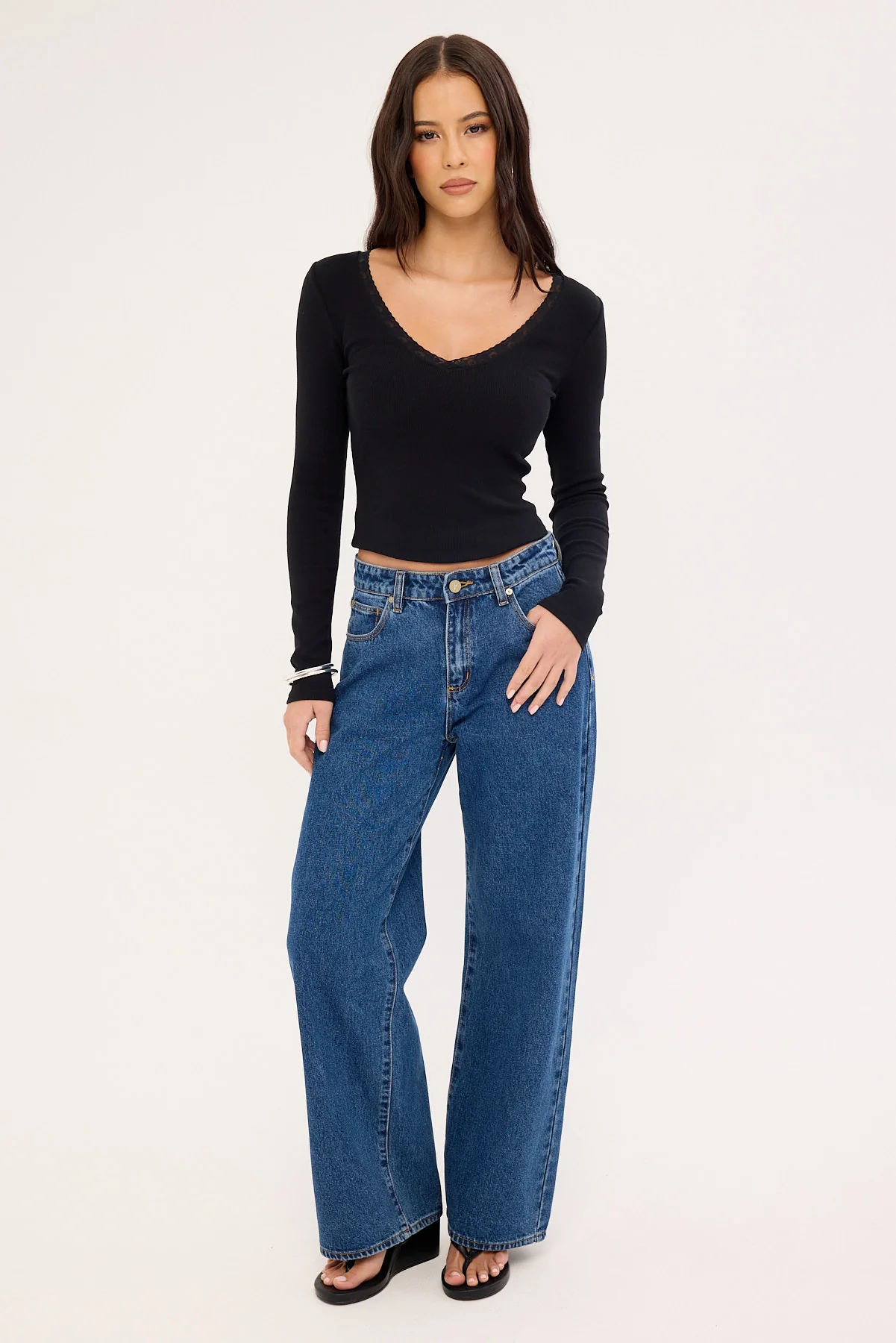 L&t Lace Trim Long Sleeve T-shirt Black - Image 2