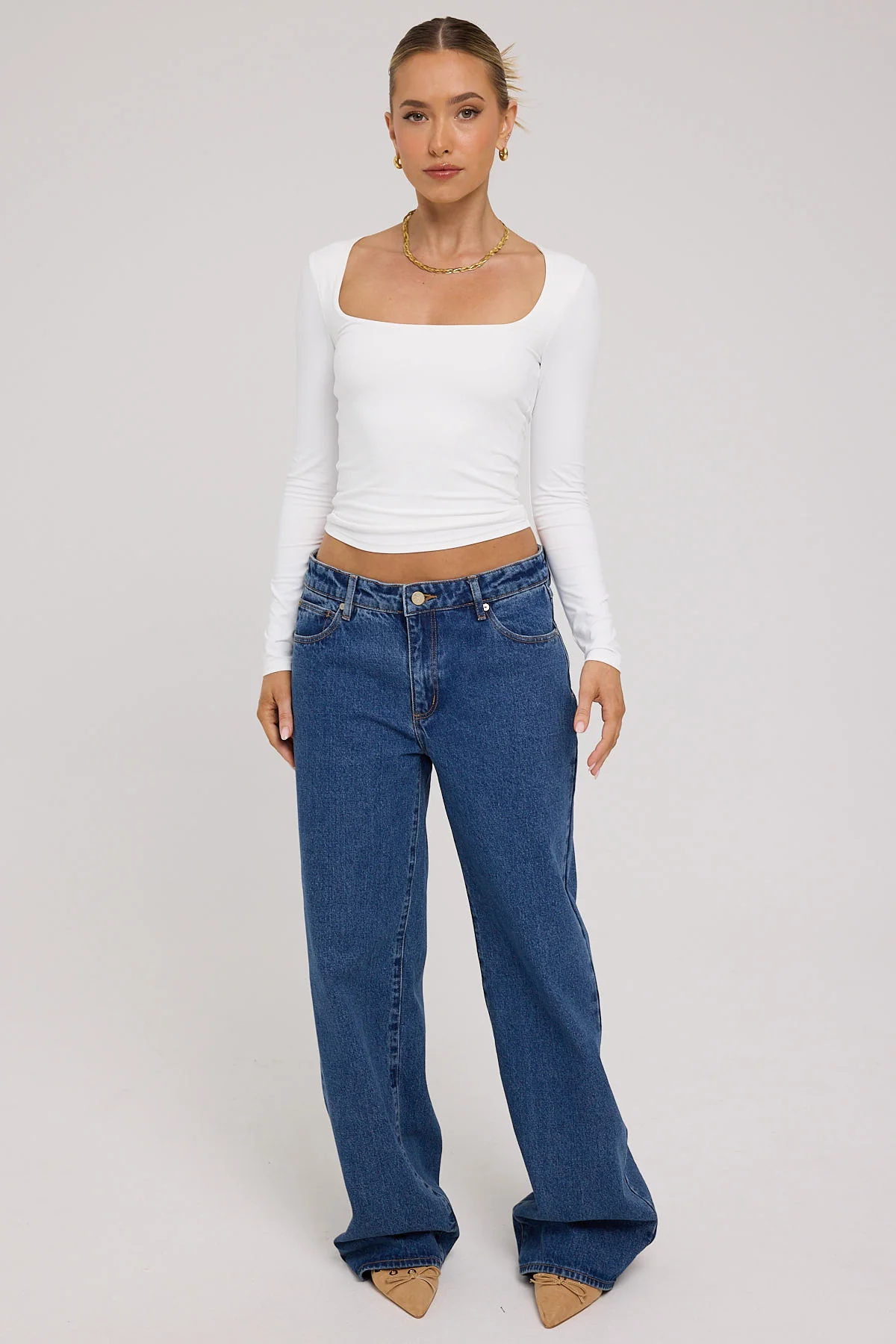 L&t Long Sleeve Scoop Neck Tee White - Image 2