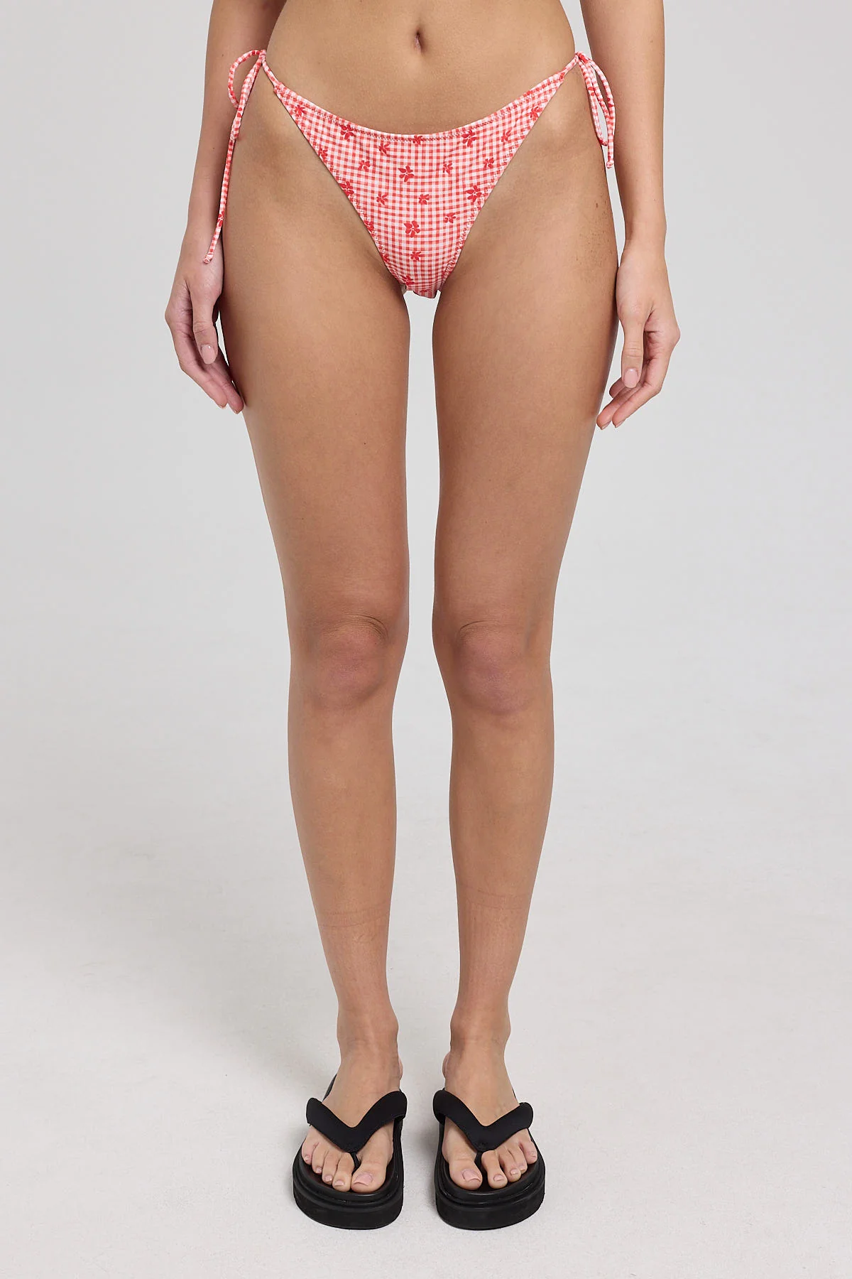 L&t Meadow Check Tie Side Bikini Bottom Red Print - Image 6