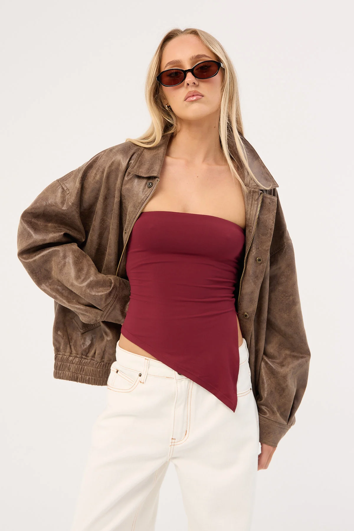 L&t Recycle Strapless Asymmetrical Top Burgundy - Image 3