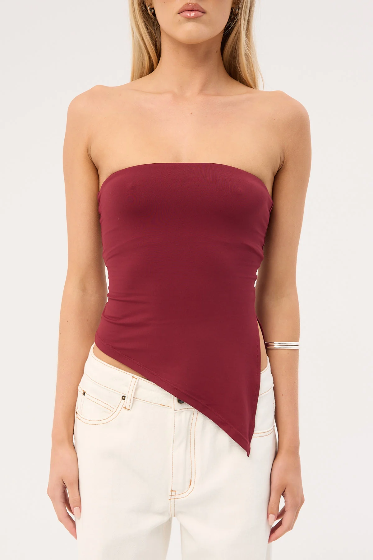 L&t Recycle Strapless Asymmetrical Top Burgundy - Image 6