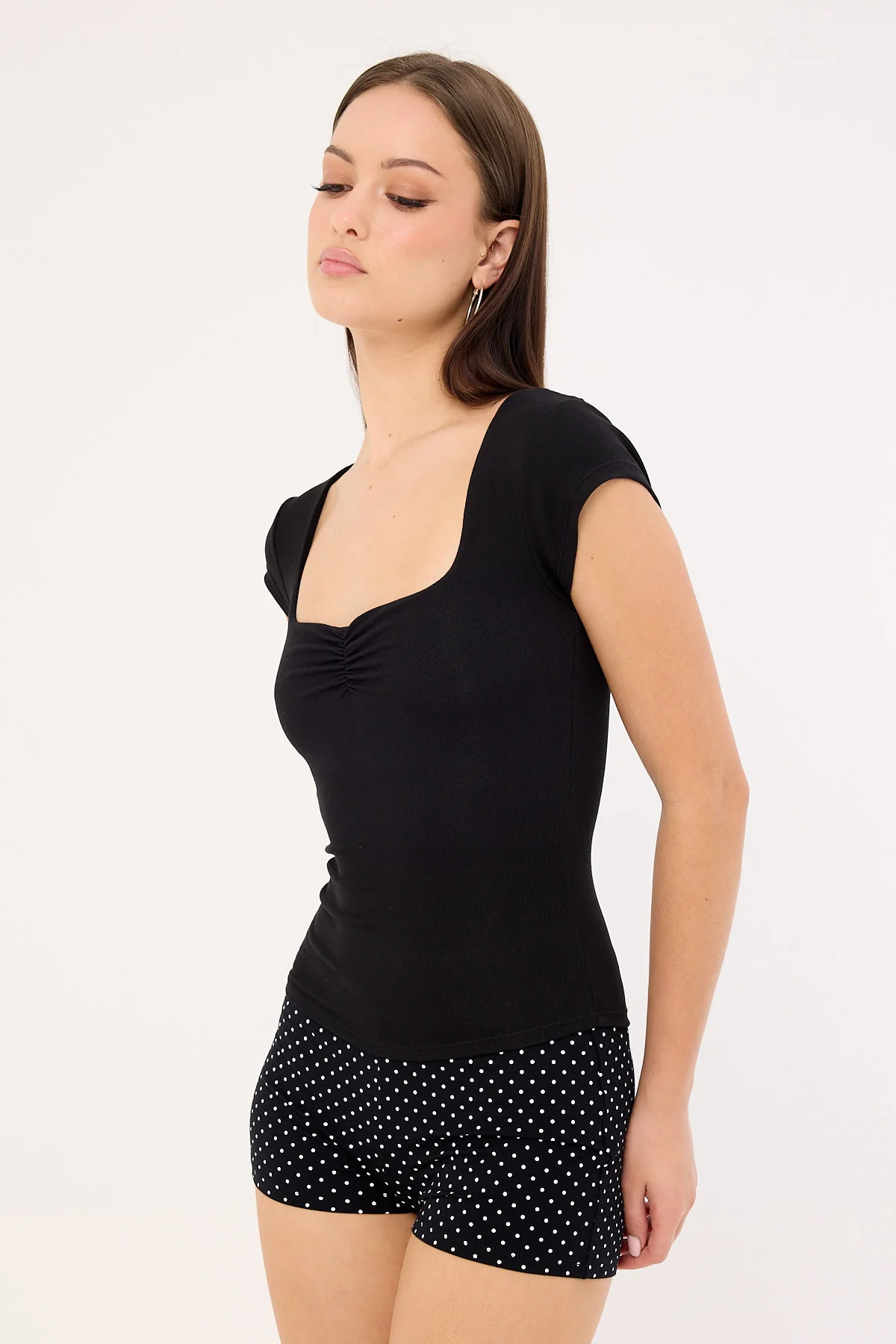 L&t Ruched Cap Sleeve T-shirt Black - Image 3