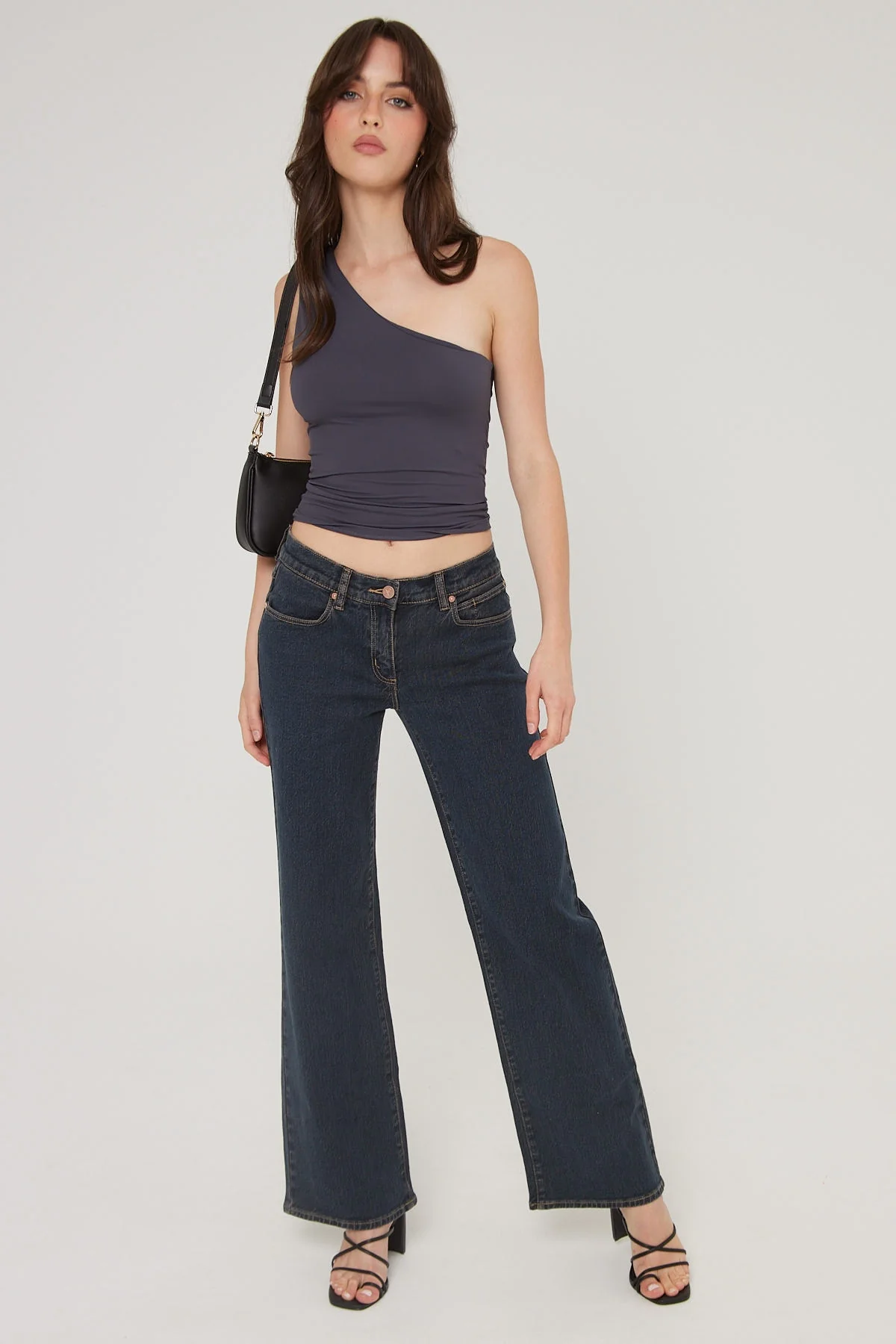 L&T Ruched One Shoulder Top Charcoal - Image 2