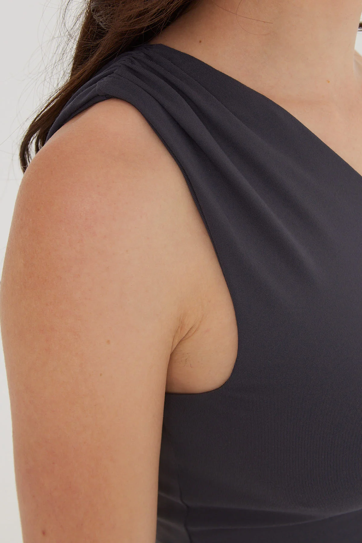 L&T Ruched One Shoulder Top Charcoal - Image 7