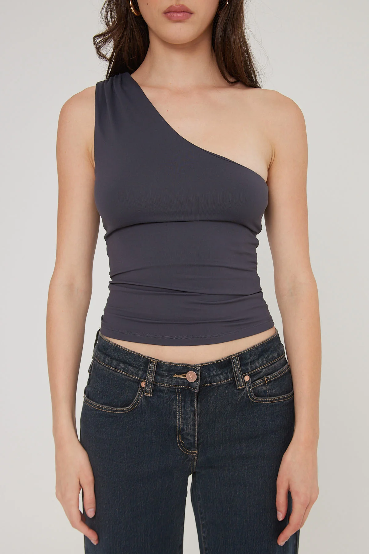 L&T Ruched One Shoulder Top Charcoal - Image 8