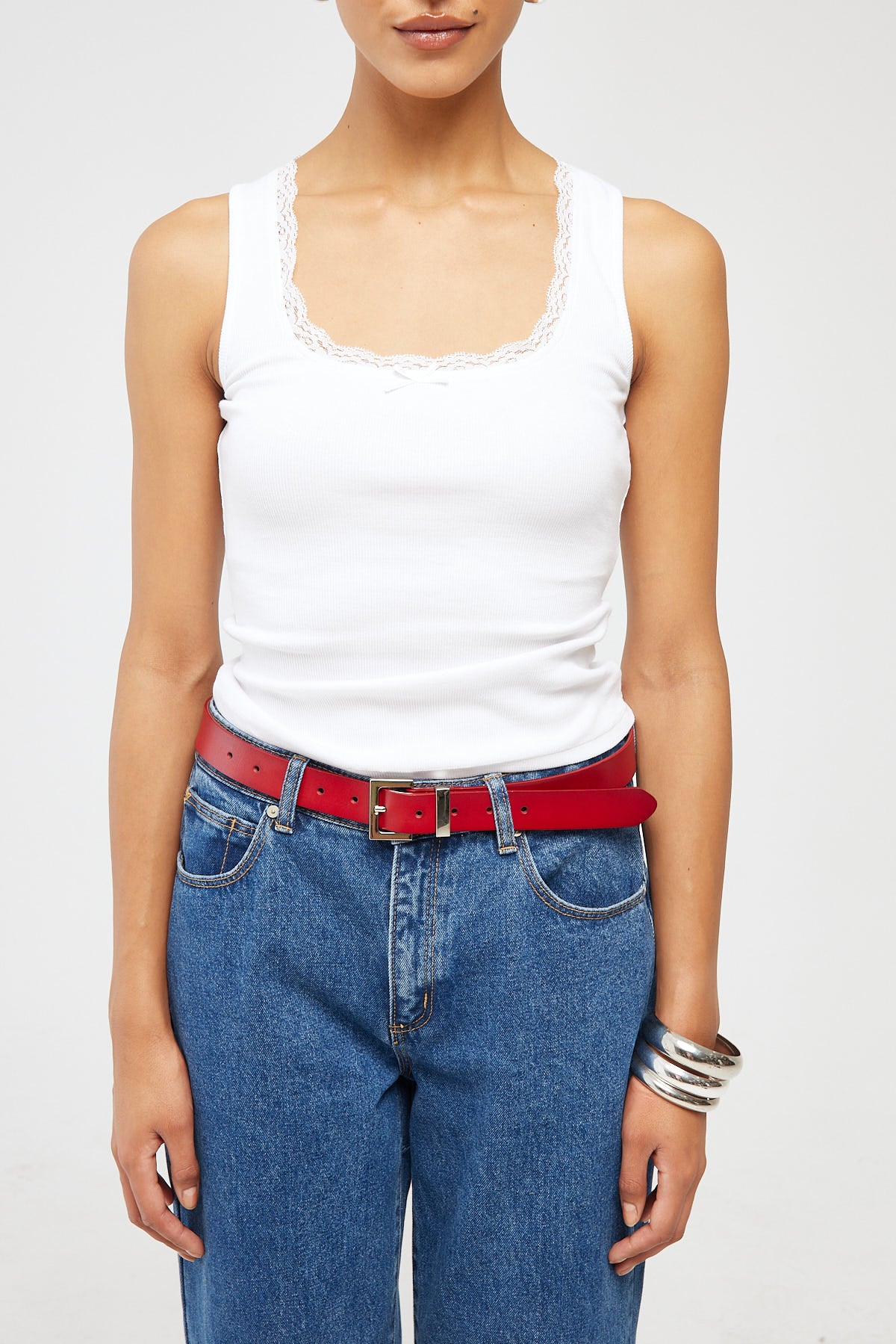 L&t Scoop Neck Lace Trim Top White - Image 6