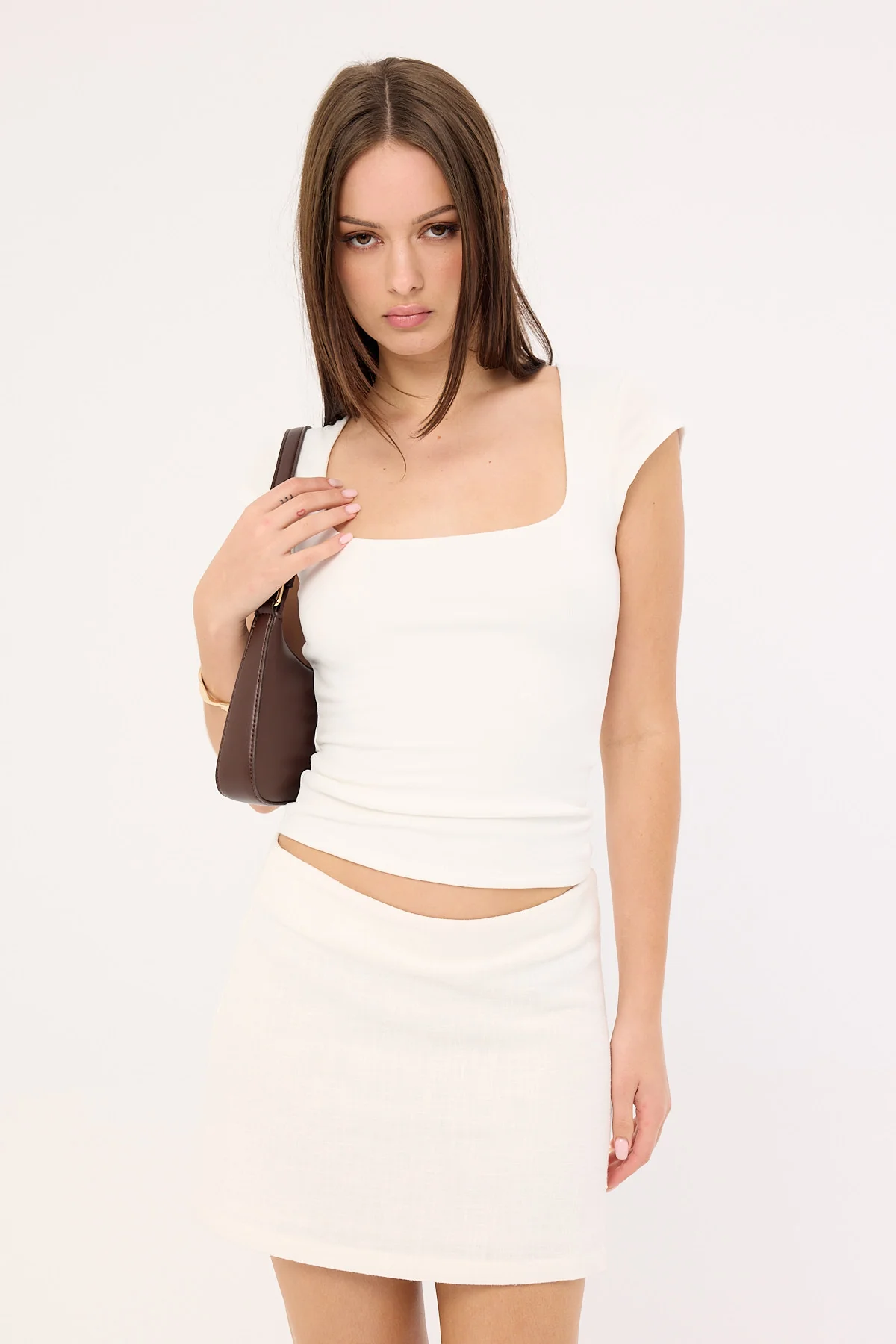 L&t Square Neck Cap Sleeve T-shirt Off White