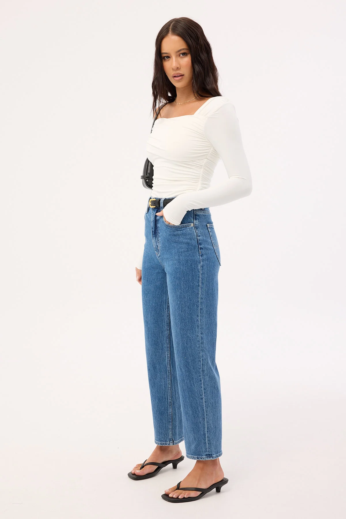 Lee High Straight Crop Jean Cobalt Blue - Image 3