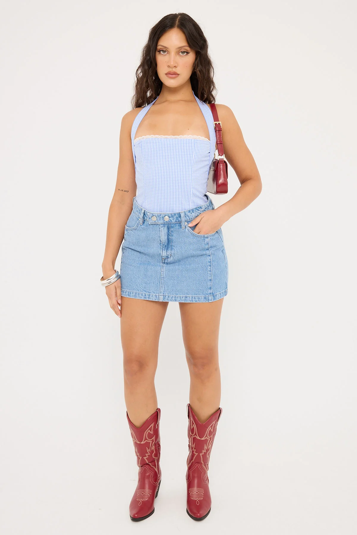 Lee Mid Mini Moto Denim Skirt Blue Monday
