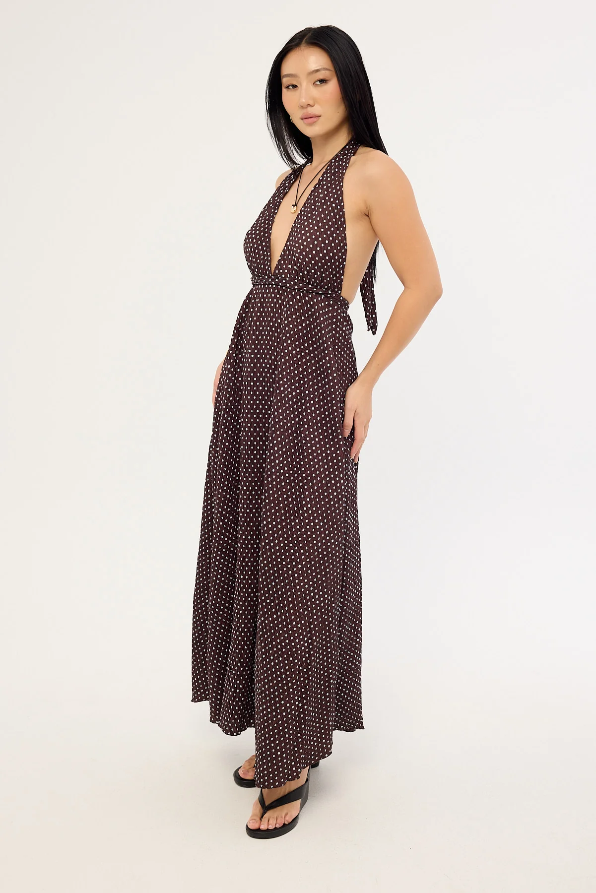 Lioness District Maxi Dress Chocolate Blue Polka - Image 4
