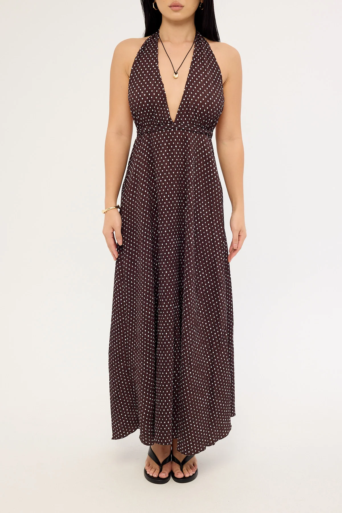 Lioness District Maxi Dress Chocolate Blue Polka - Image 6