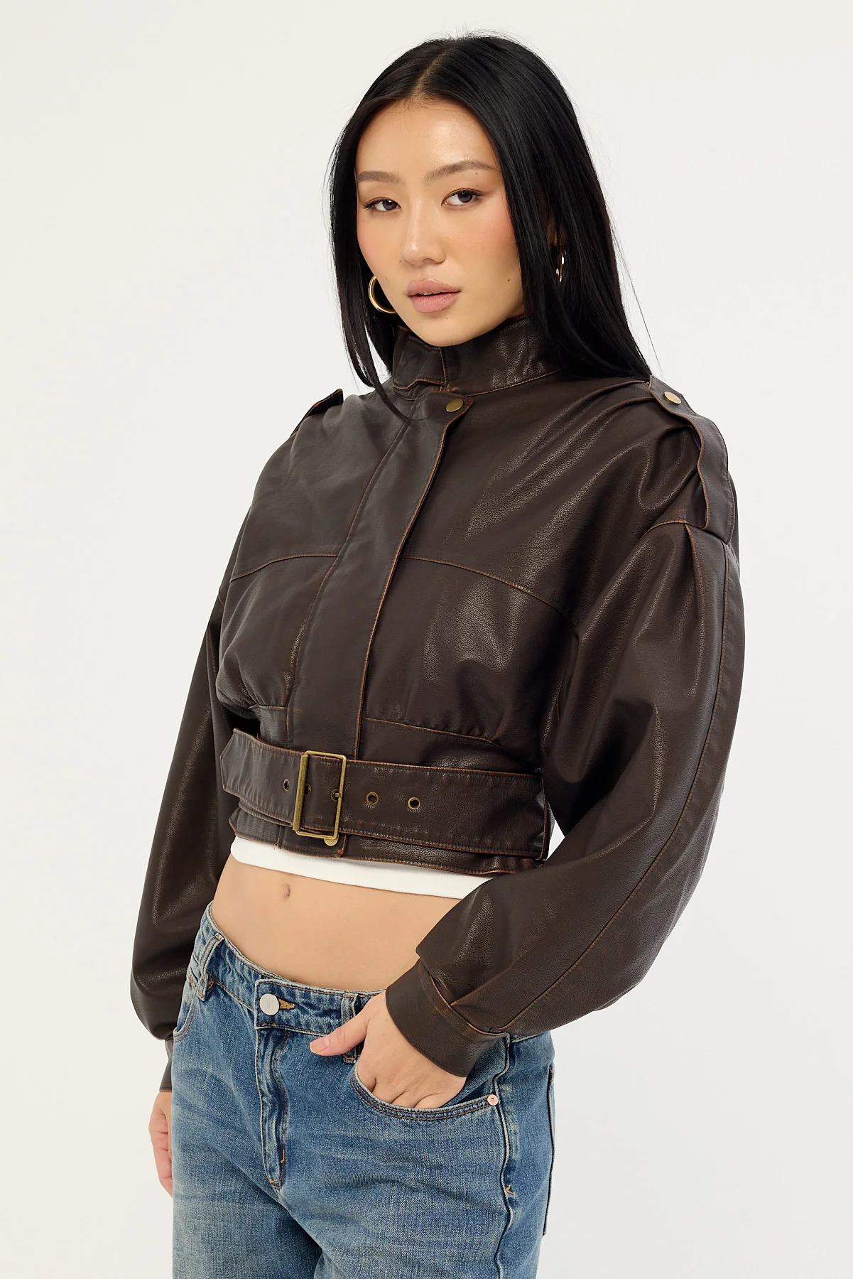 Lioness Gigi Leather Jacket Chocolate - Image 4