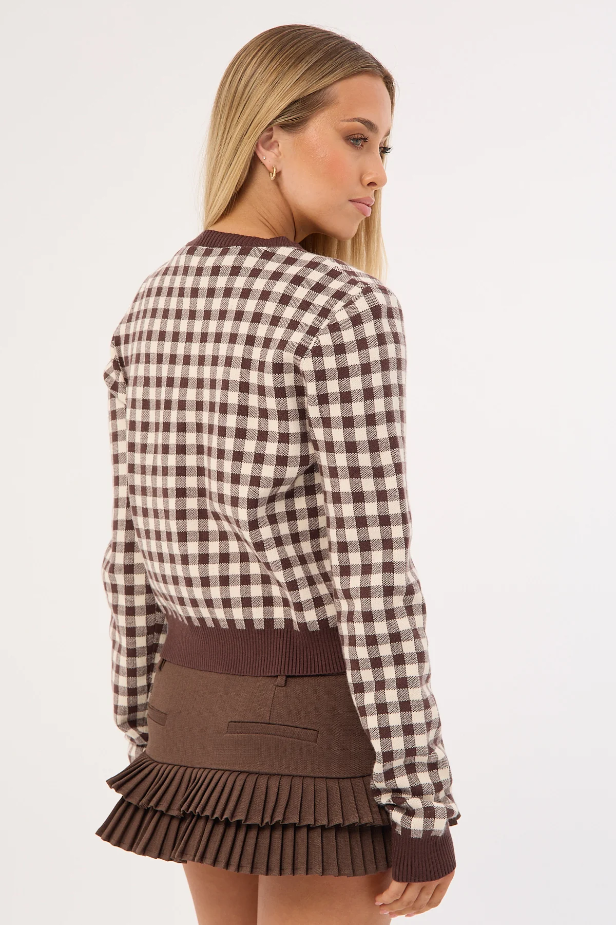 Lioness Head In The Clouds Cardigan Brown Check - Image 6
