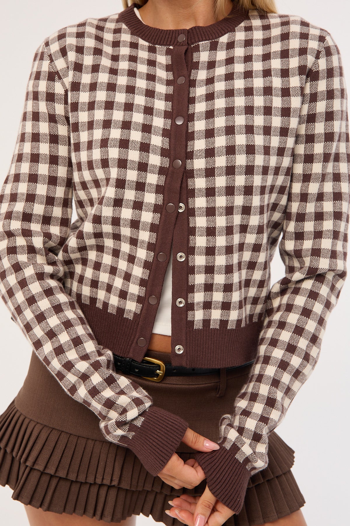 Lioness Head In The Clouds Cardigan Brown Check - Image 7