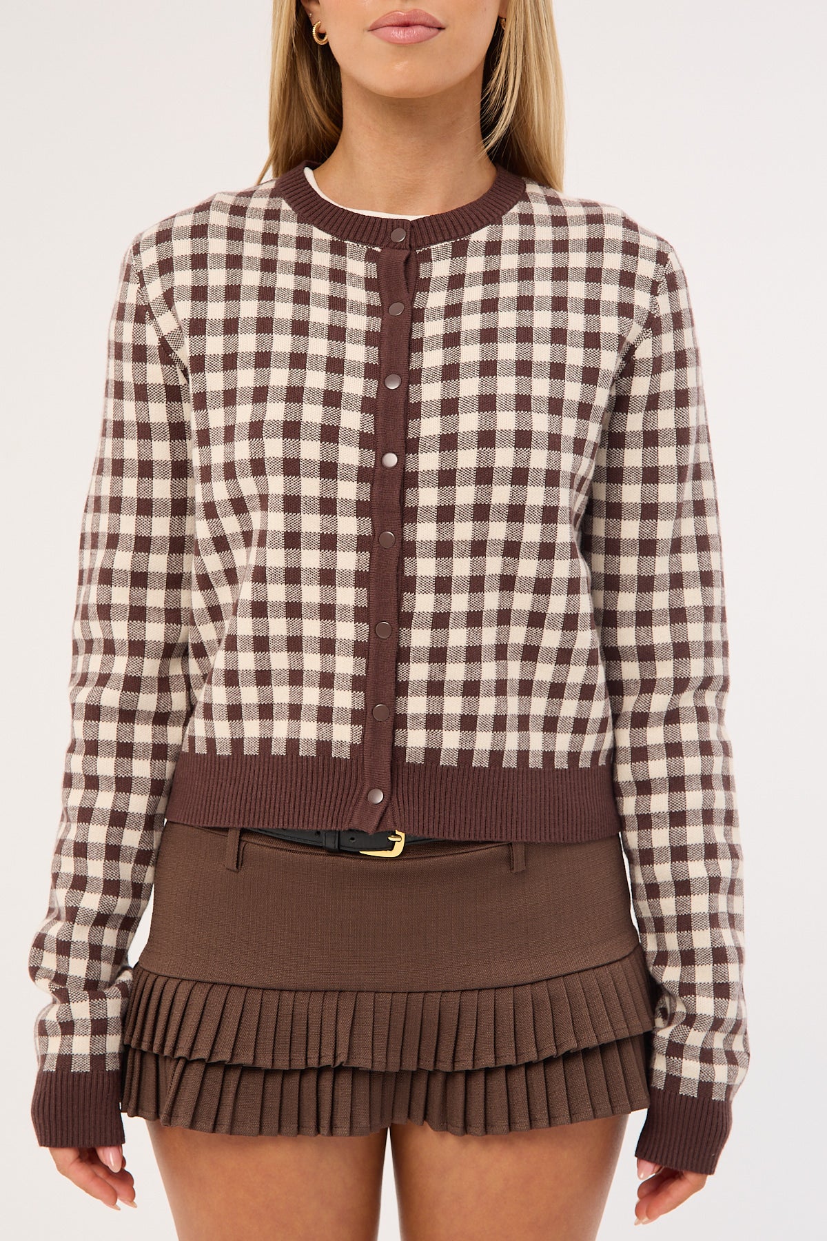 Lioness Head In The Clouds Cardigan Brown Check - Image 8