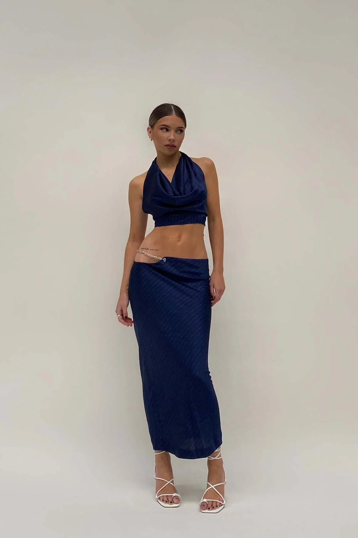 Lioness Lions Den Midi Skirt Midnight Pinstripe - Image 7