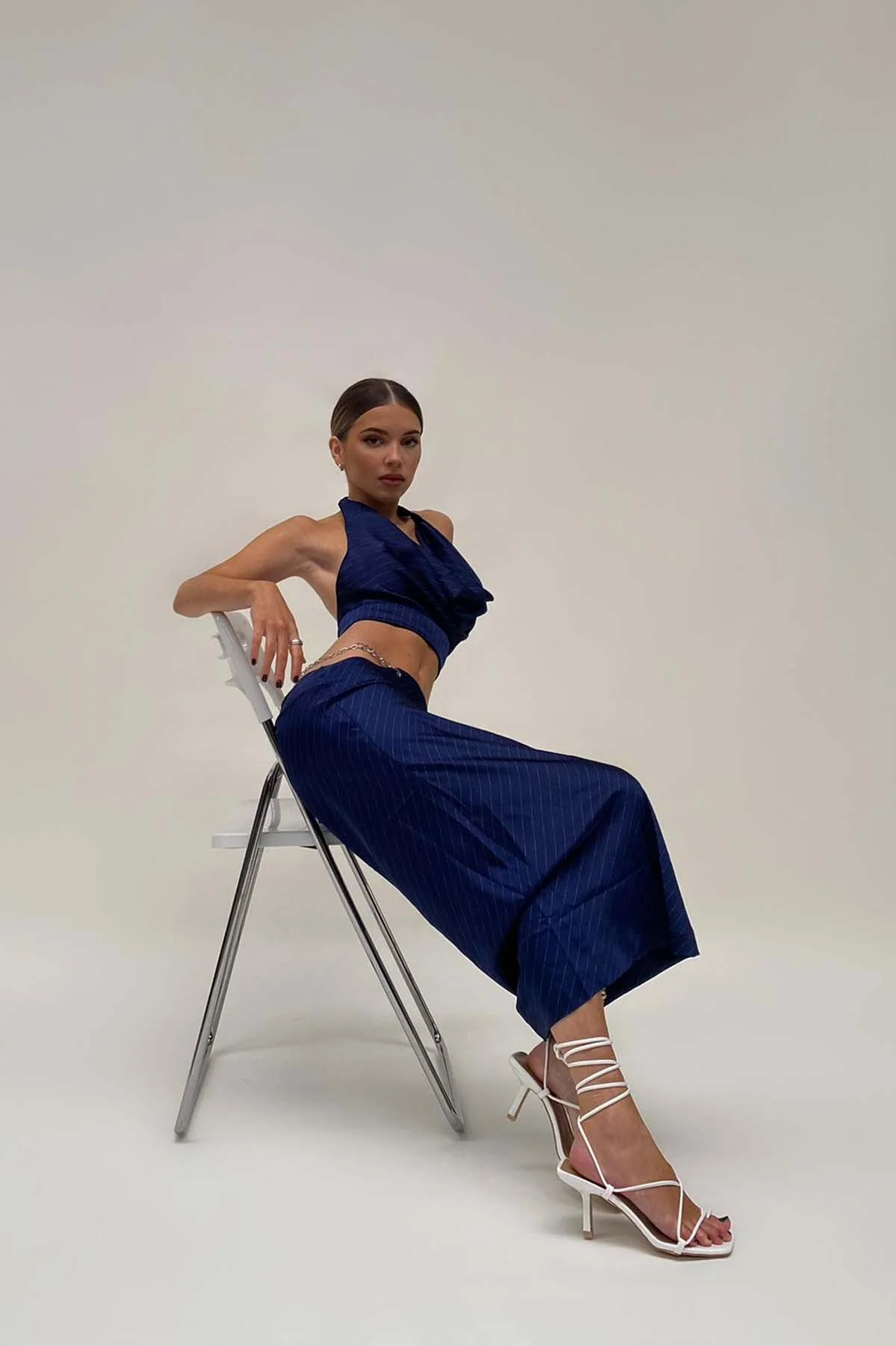 Lioness Lions Den Midi Skirt Midnight Pinstripe - Image 8
