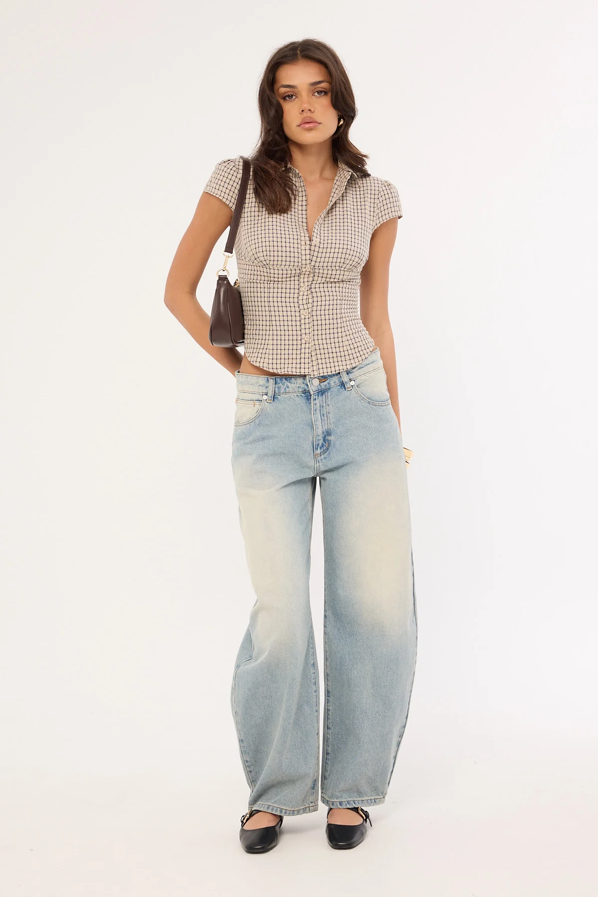 Lioness Mon Cheri Blouse Vintage Beige Plaid - Image 4