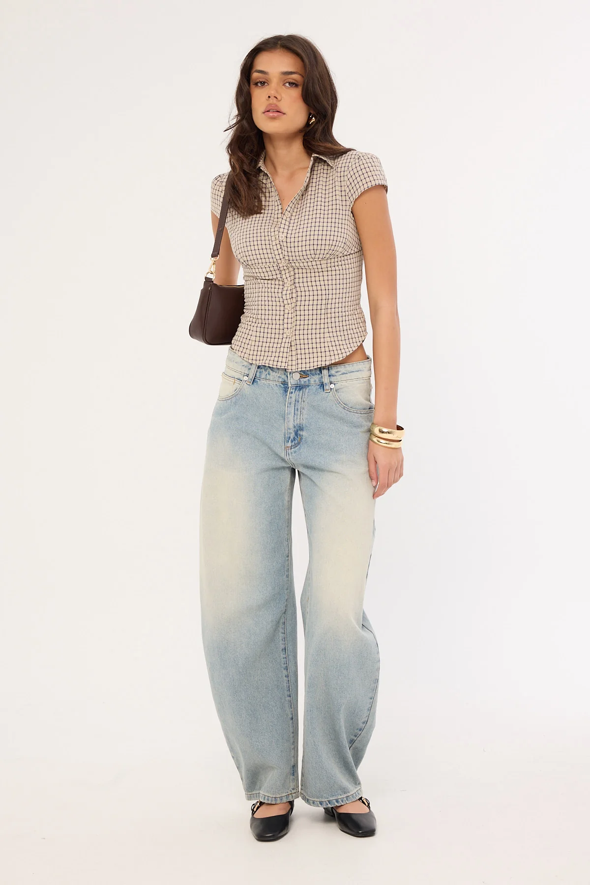 Lioness Mon Cheri Blouse Vintage Beige Plaid - Image 6