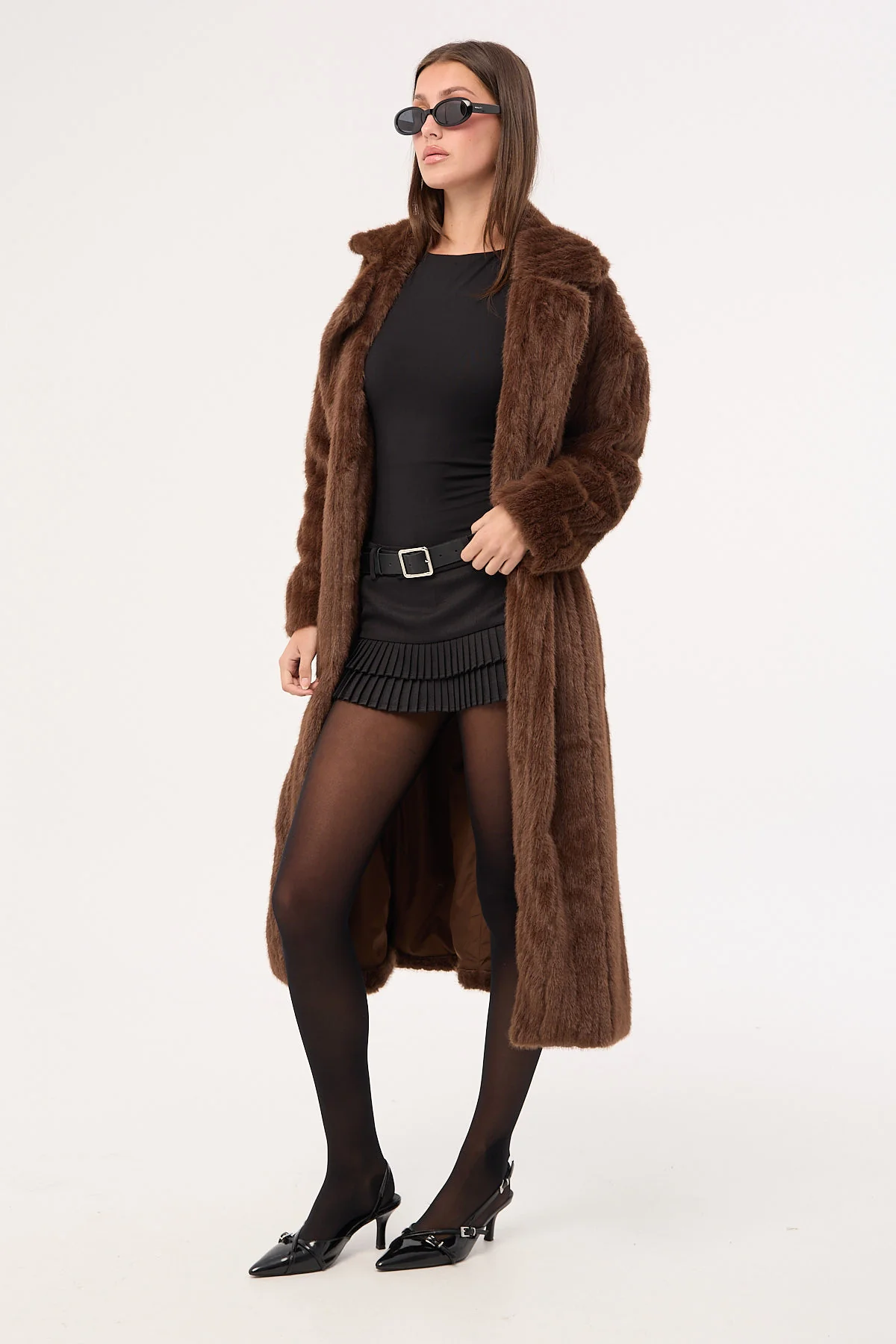 Lioness Moss Faux Fur Coat Chocolate - Image 3
