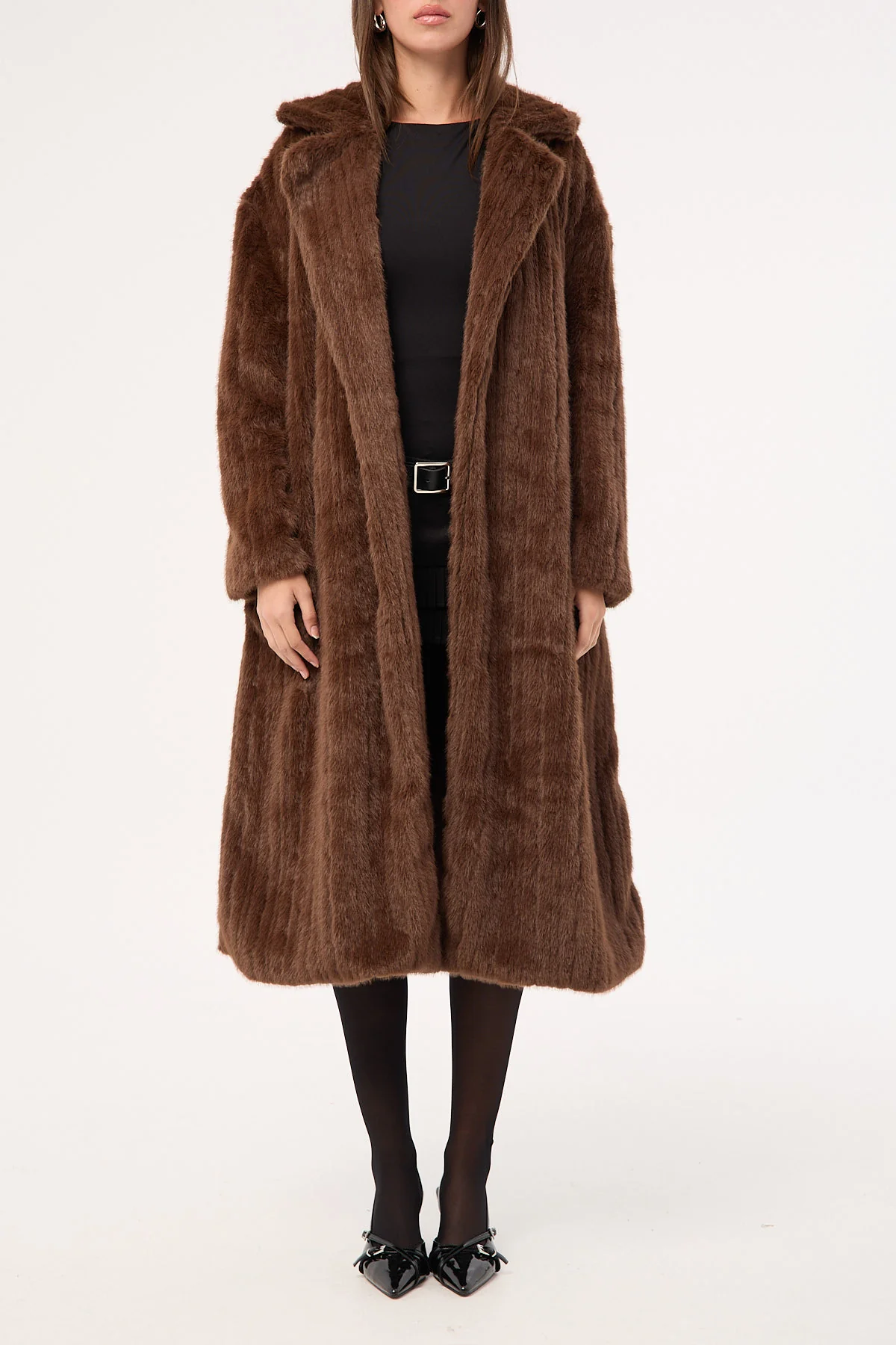 Lioness Moss Faux Fur Coat Chocolate - Image 6