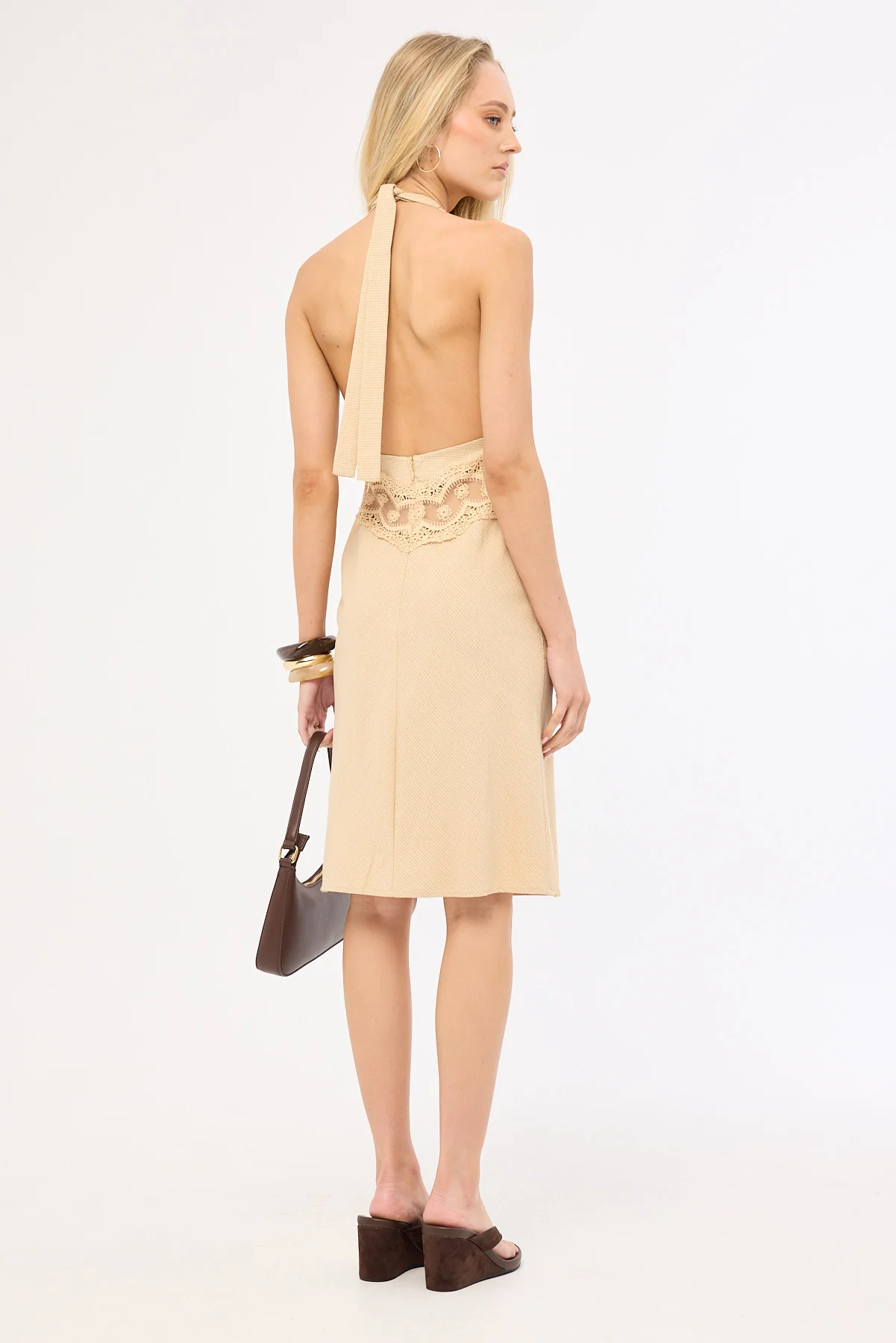 Lioness Solana Midi Dress Beige Plaid - Image 6