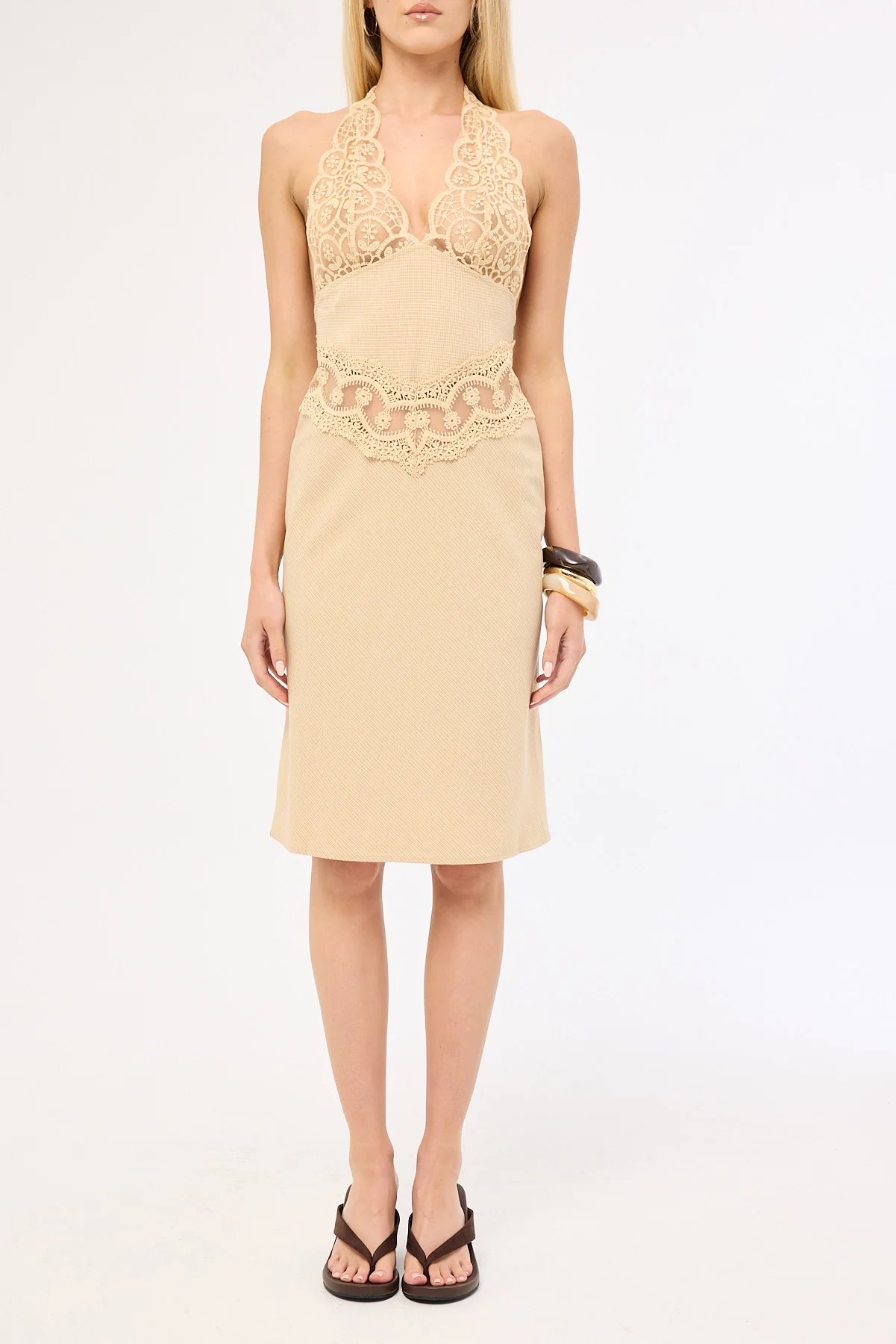 Lioness Solana Midi Dress Beige Plaid - Image 7