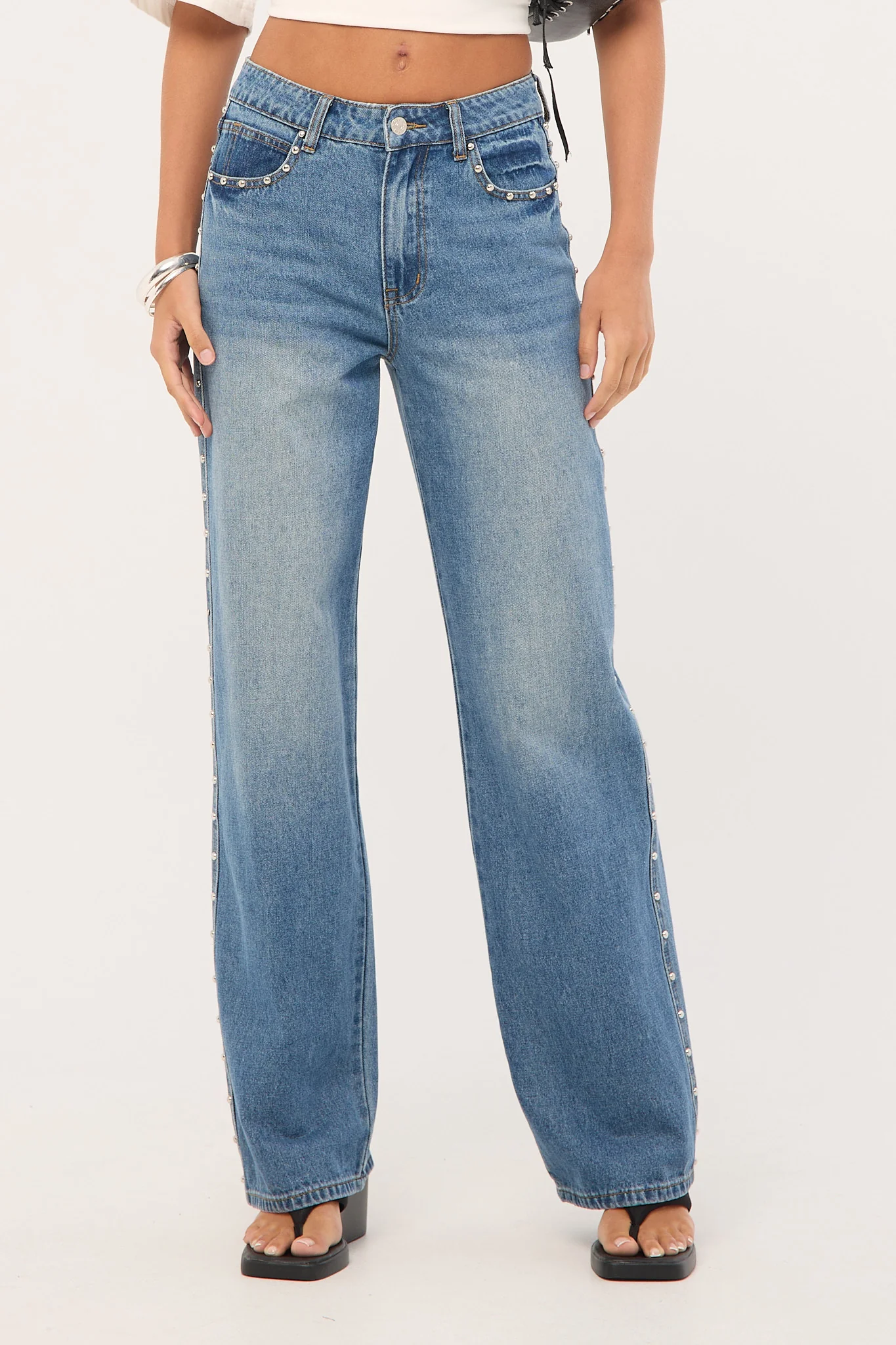 Lioness Top Model Studded Jean Mid Wash - Image 2