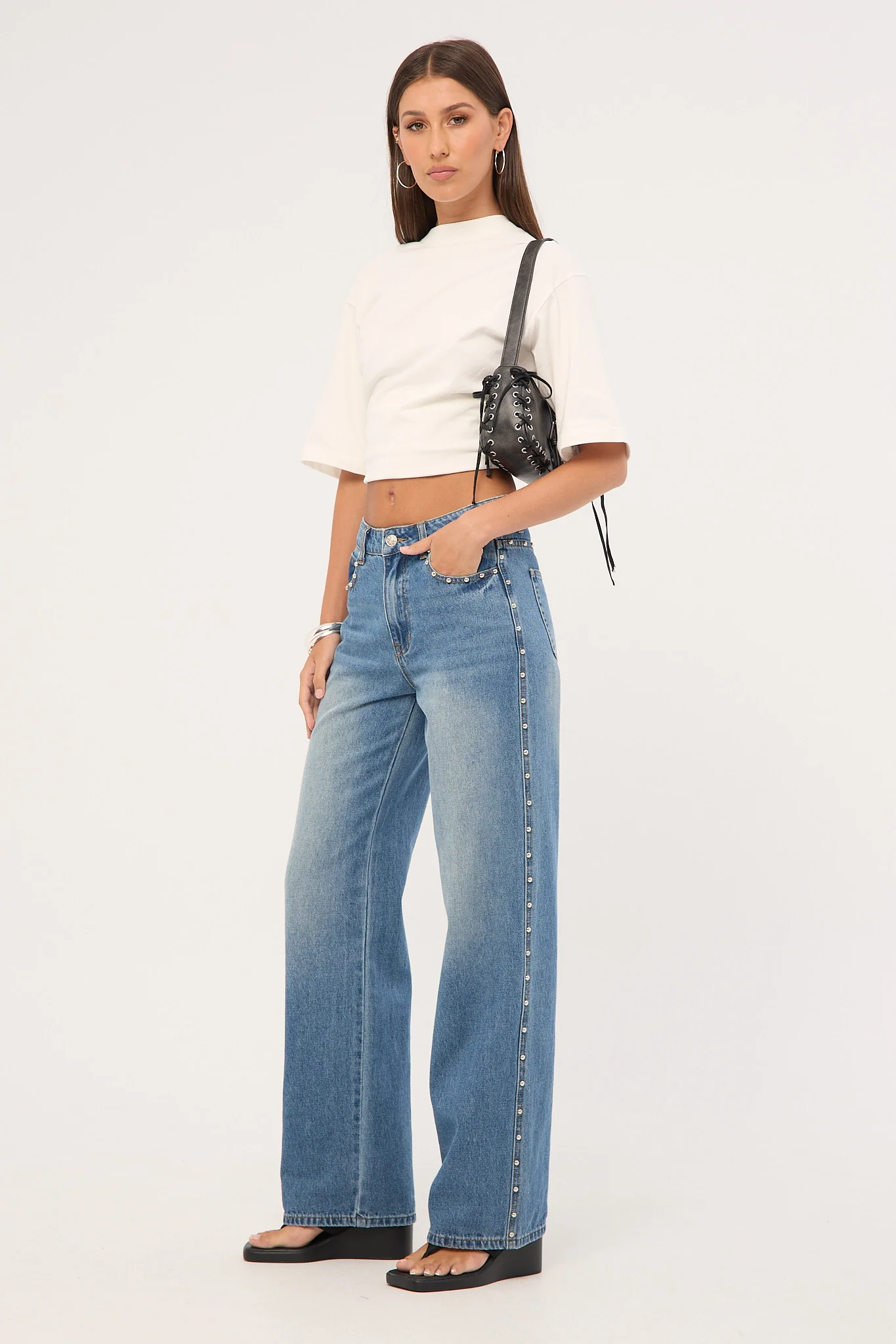Lioness Top Model Studded Jean Mid Wash - Image 3