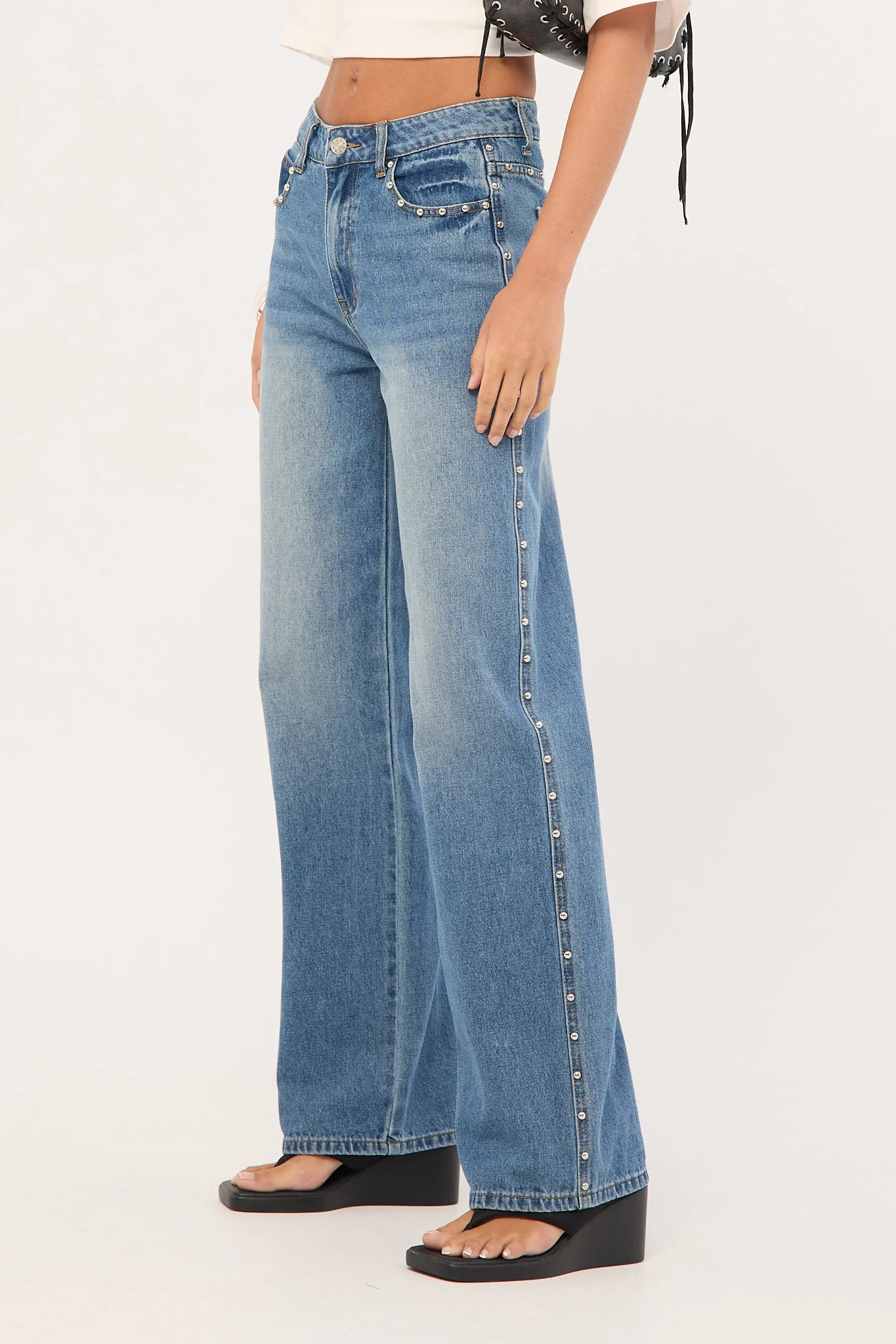 Lioness Top Model Studded Jean Mid Wash - Image 4