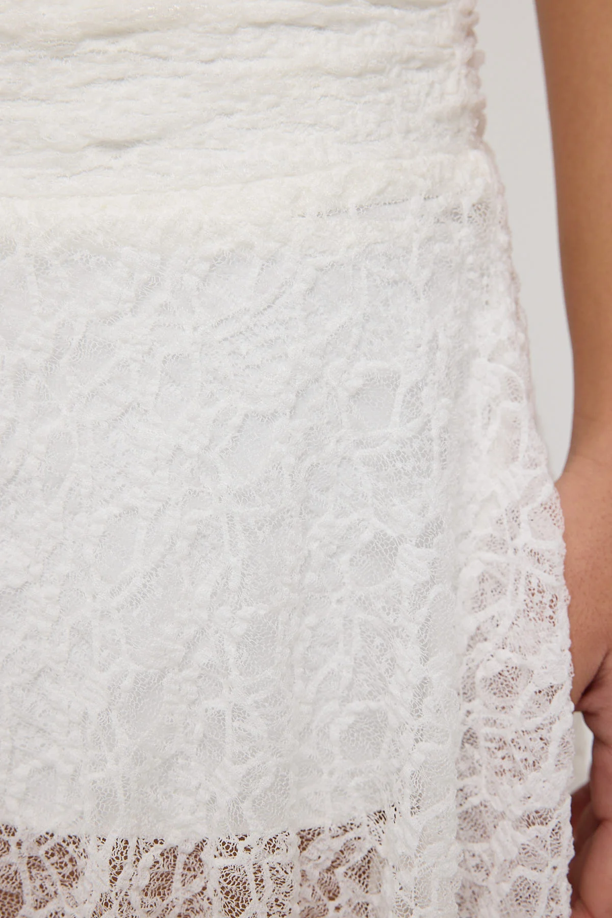 Luck & Trouble Adeline Asymmetrical Lace Mini Skirt White - Image 7