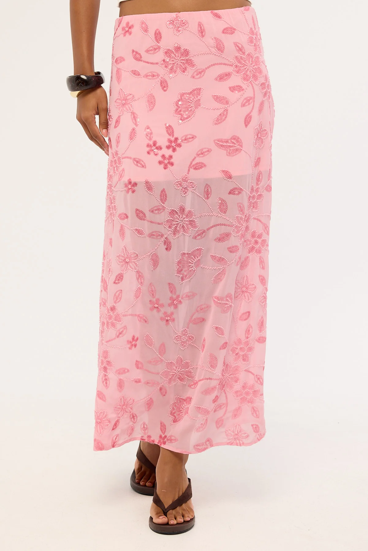 Luck & Trouble Adelyn Beaded Sequin Maxi Skirt Pink - Image 2