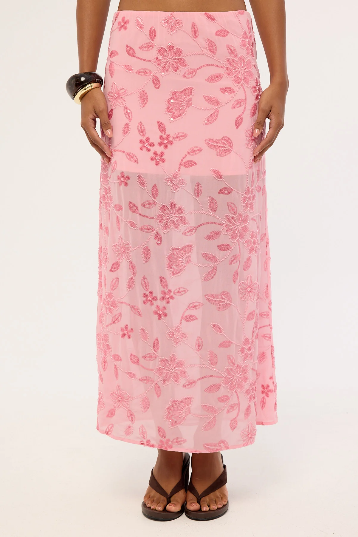 Luck & Trouble Adelyn Beaded Sequin Maxi Skirt Pink - Image 7