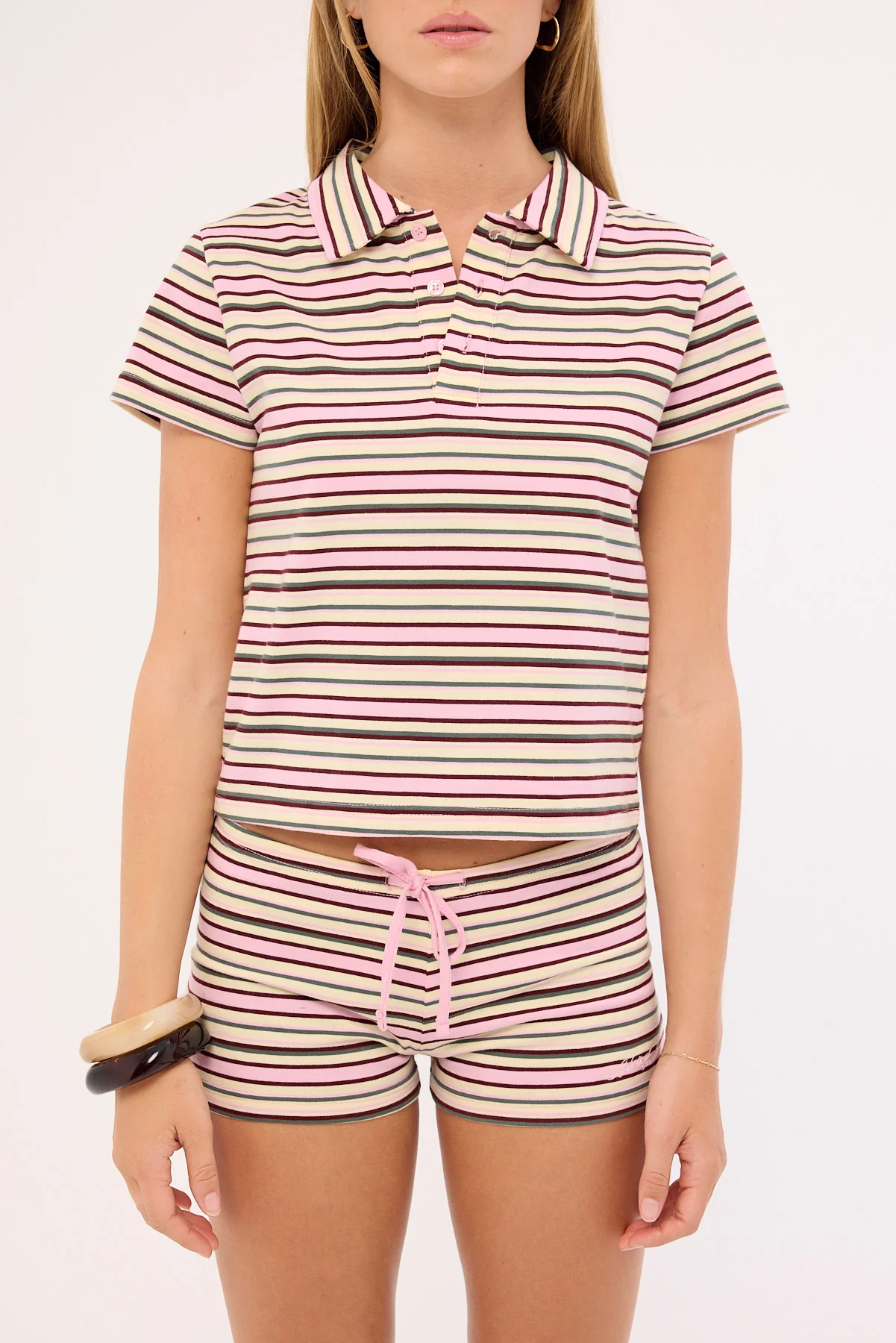 Luck & Trouble Aisha Stripe Polo Baby Tee Multi Stripe - Image 6