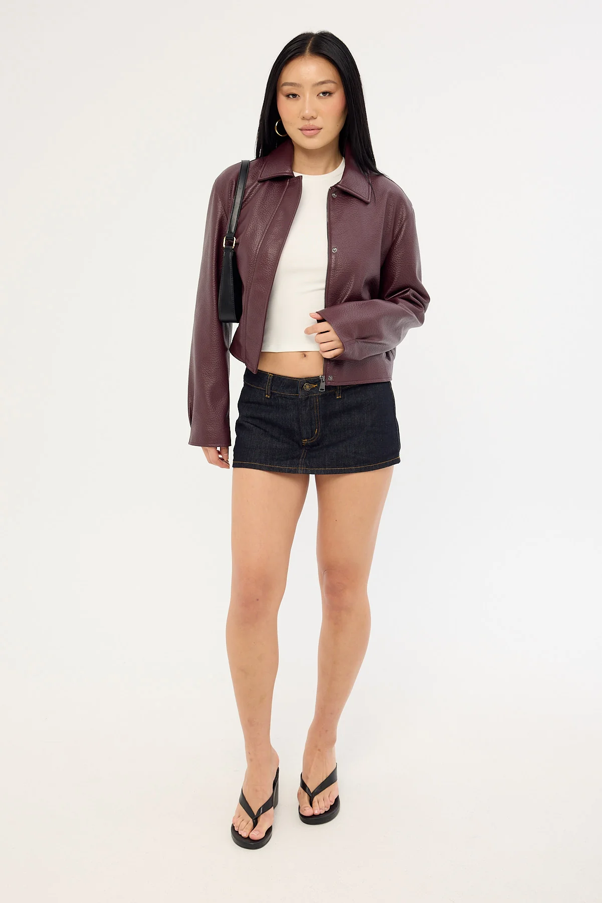 Luck & Trouble Alena Collared PU Jacket Plum - Image 2