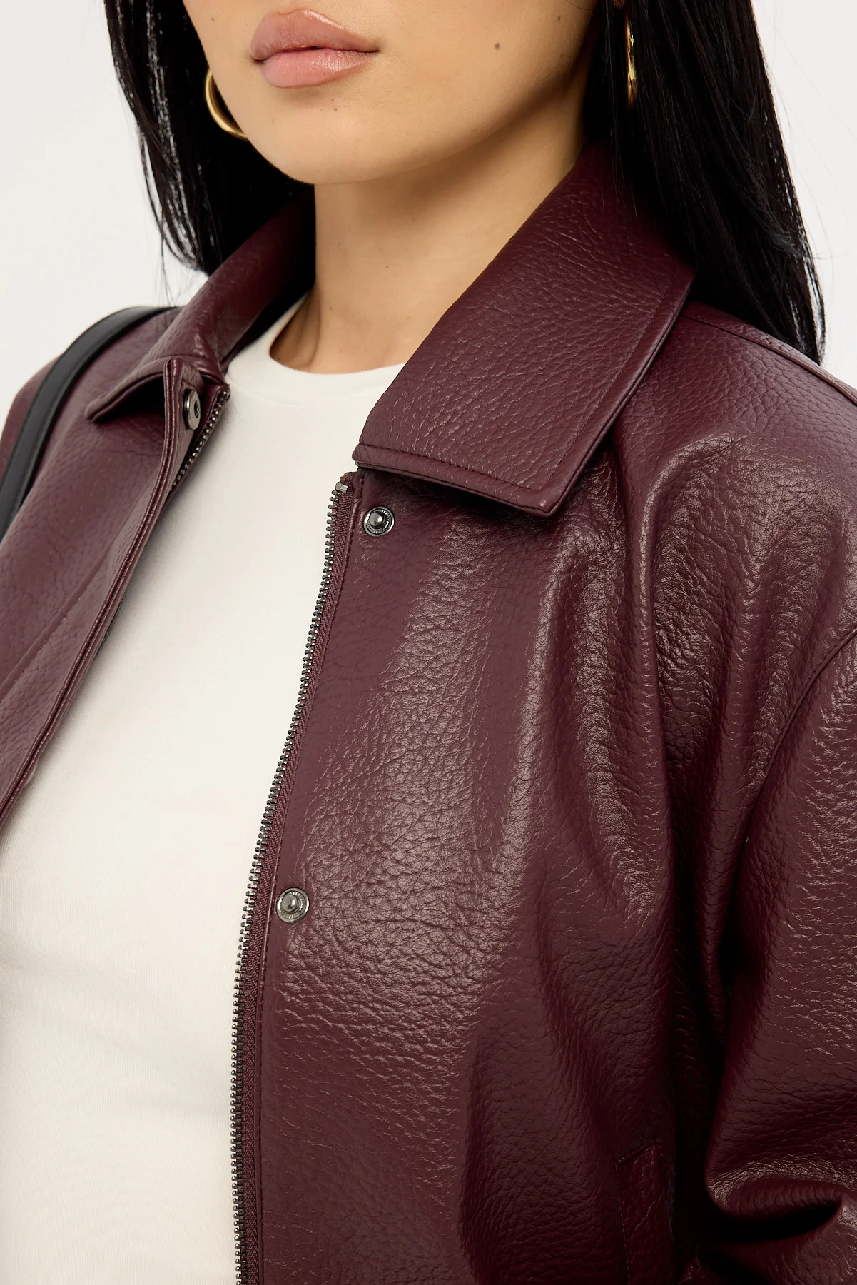 Luck & Trouble Alena Collared PU Jacket Plum - Image 3