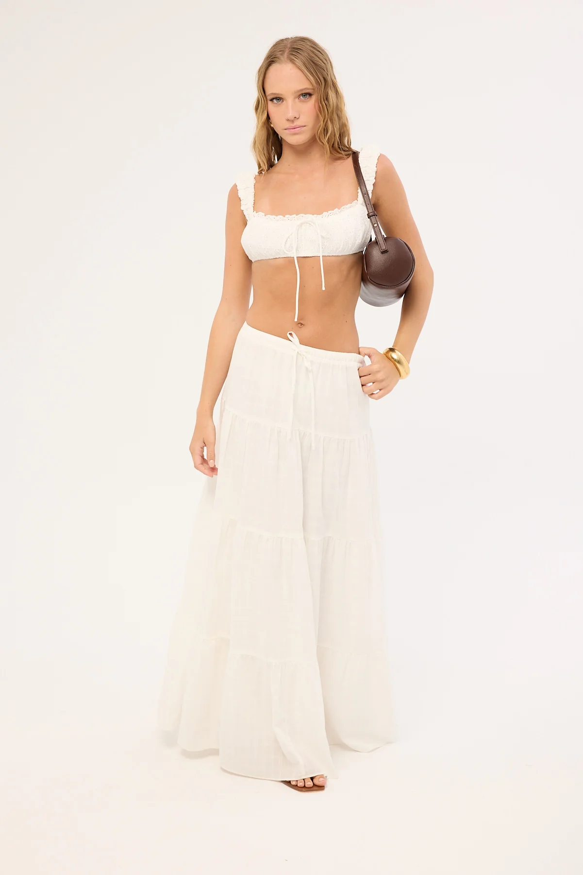 Luck & Trouble Alessia Tiered Maxi Skirt White - Image 3