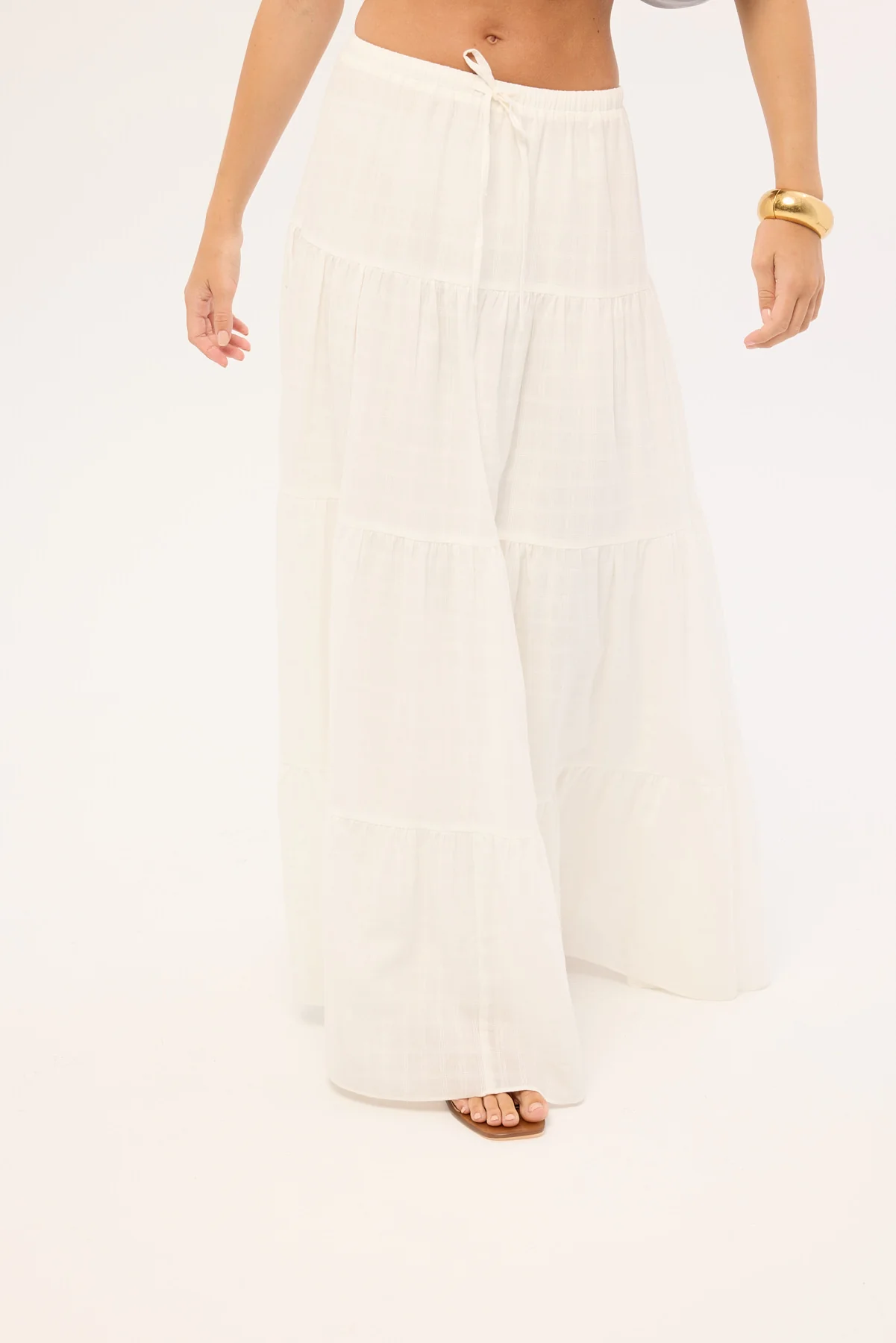 Luck & Trouble Alessia Tiered Maxi Skirt White - Image 4