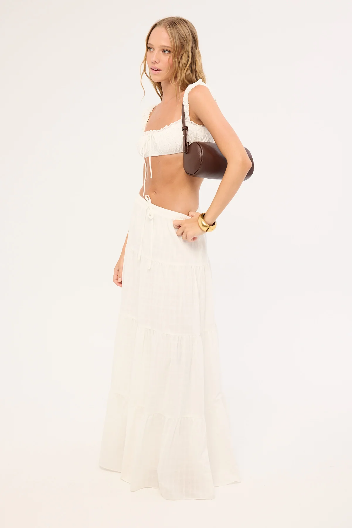 Luck & Trouble Alessia Tiered Maxi Skirt White - Image 5