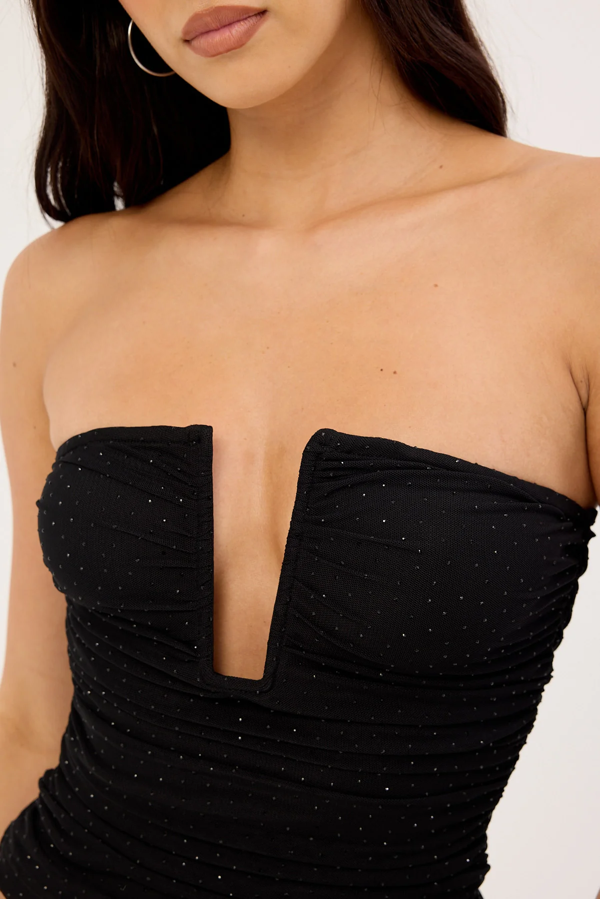 Luck & Trouble Alicia Shimmer Strapless Top Black - Image 3