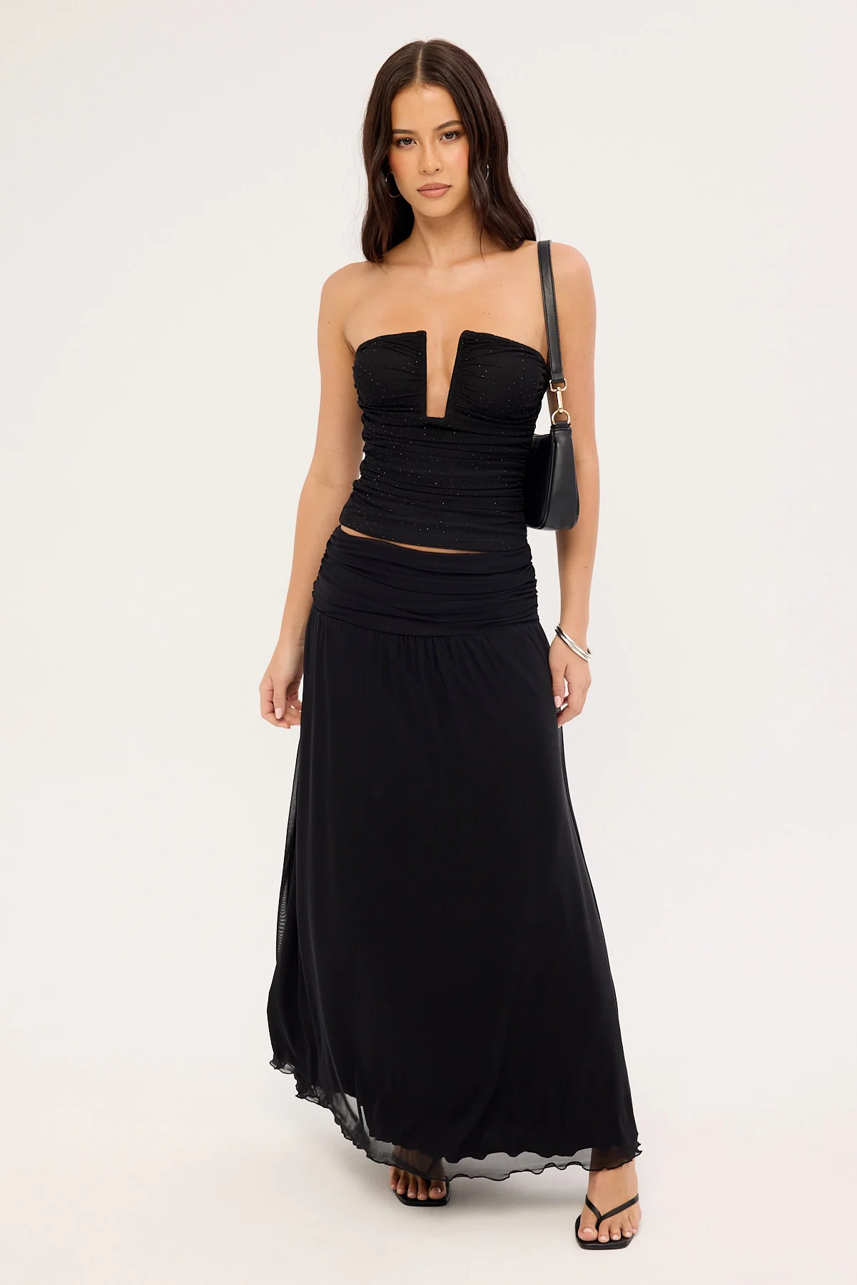 Luck & Trouble Alicia Shimmer Strapless Top Black - Image 6