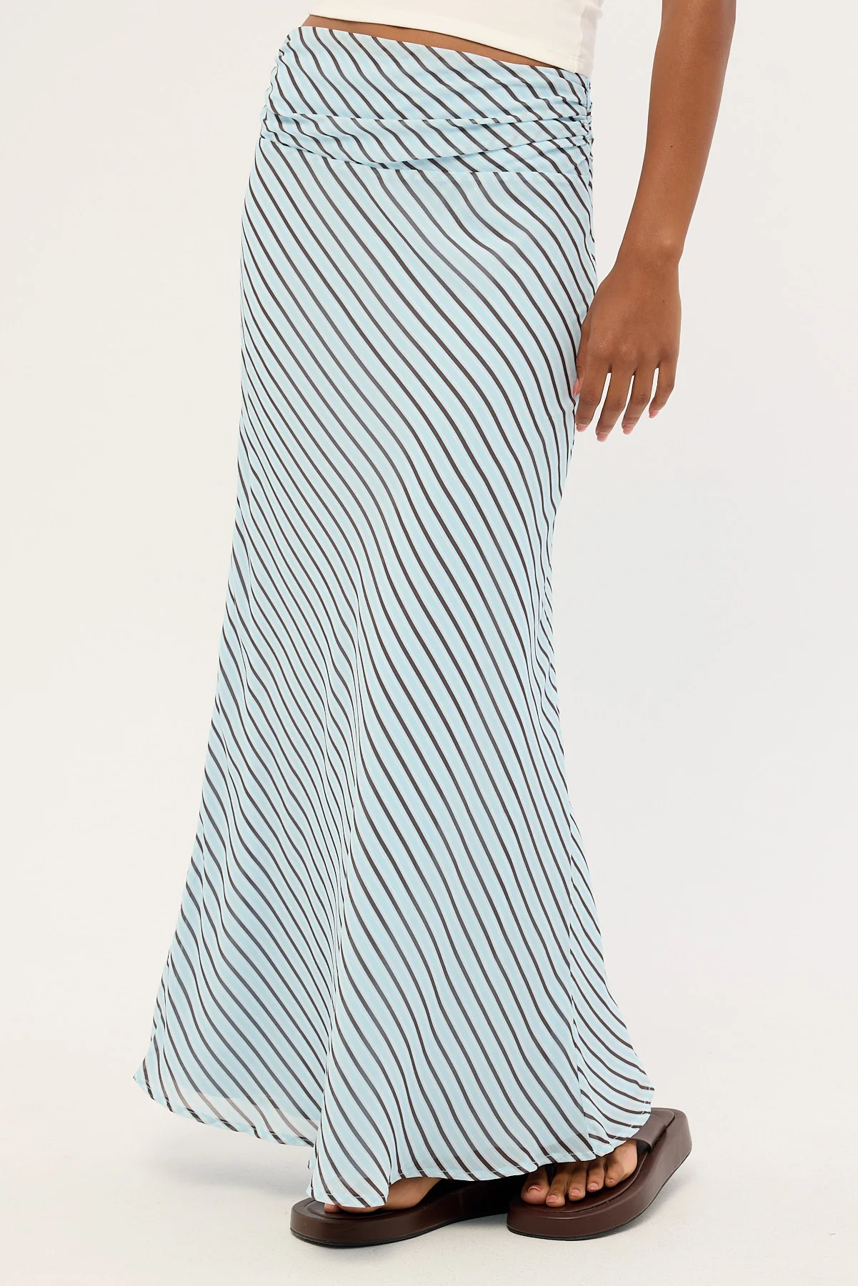 Luck & Trouble Aliyah Stripe Maxi Skirt Blue and Brown - Image 3