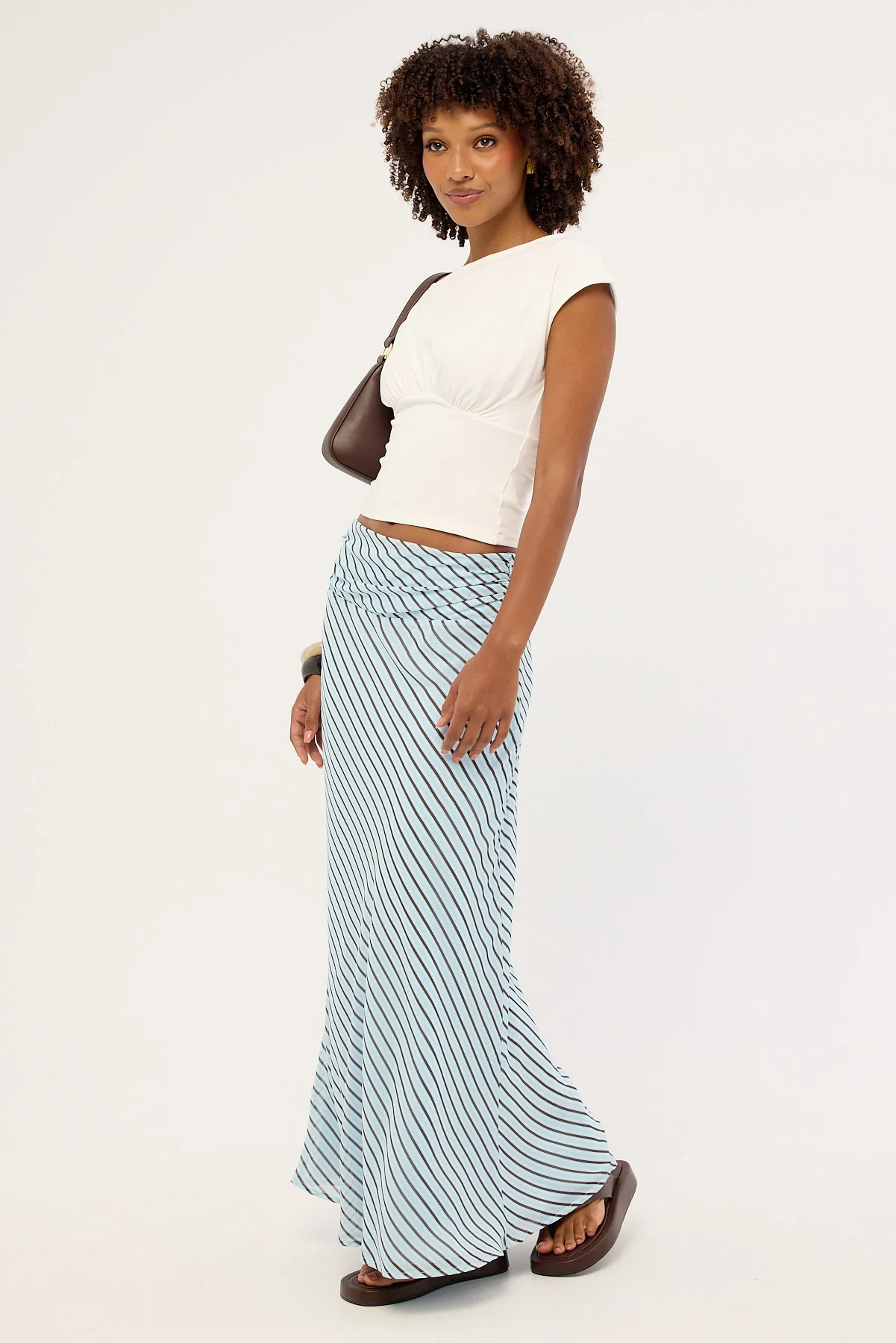 Luck & Trouble Aliyah Stripe Maxi Skirt Blue and Brown - Image 4